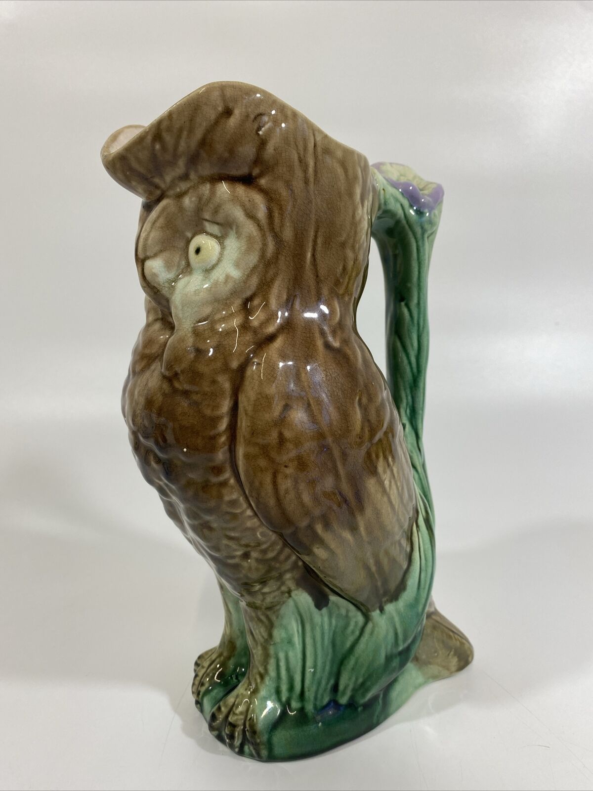 Beautiful Rare Antique ca 1883 English Thomas Forester Majolica Figural Owl Jug