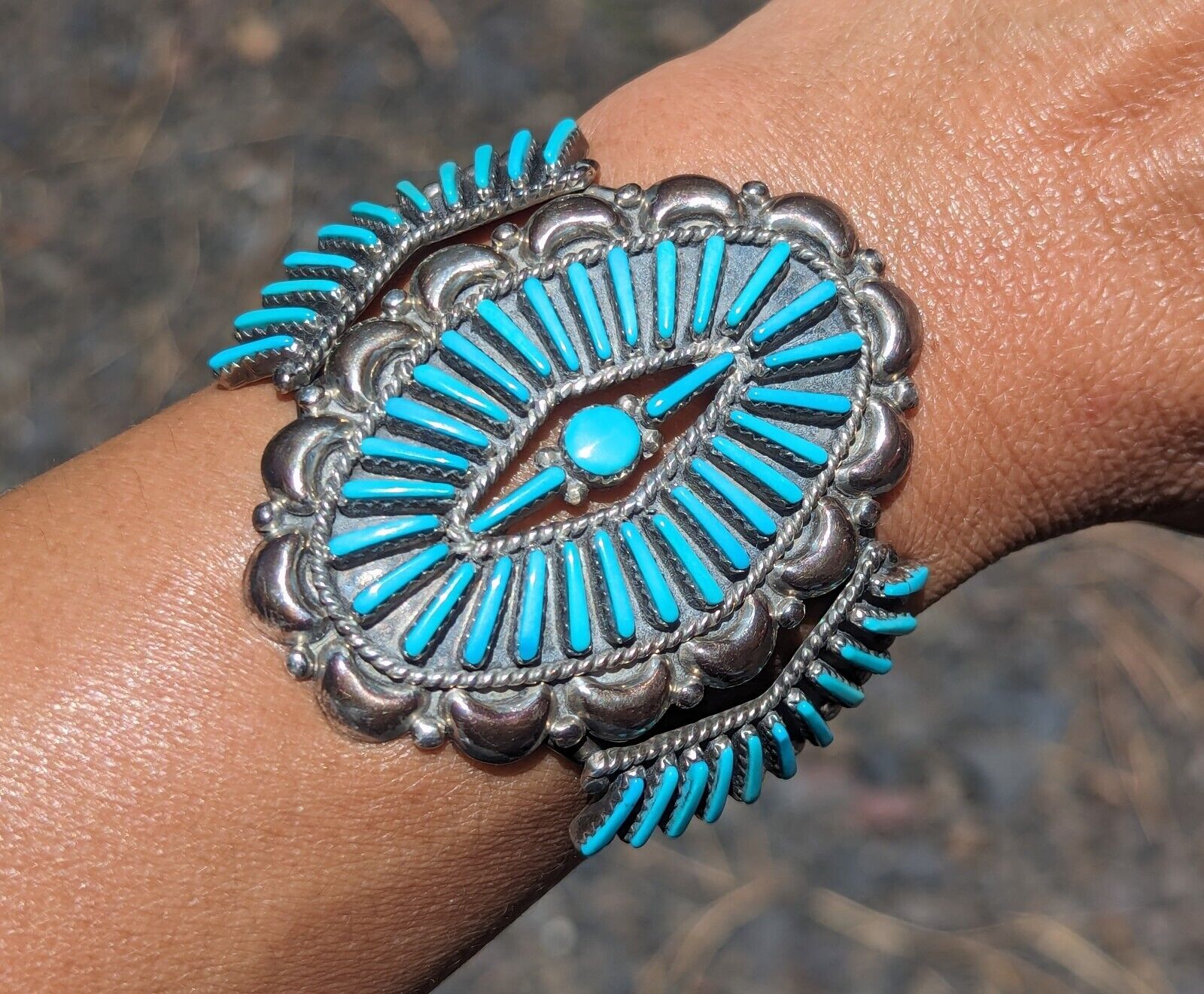 Genuine Native American Cuff Bracelet Zuni Handmade Silver Turquoise NA sz 6.25