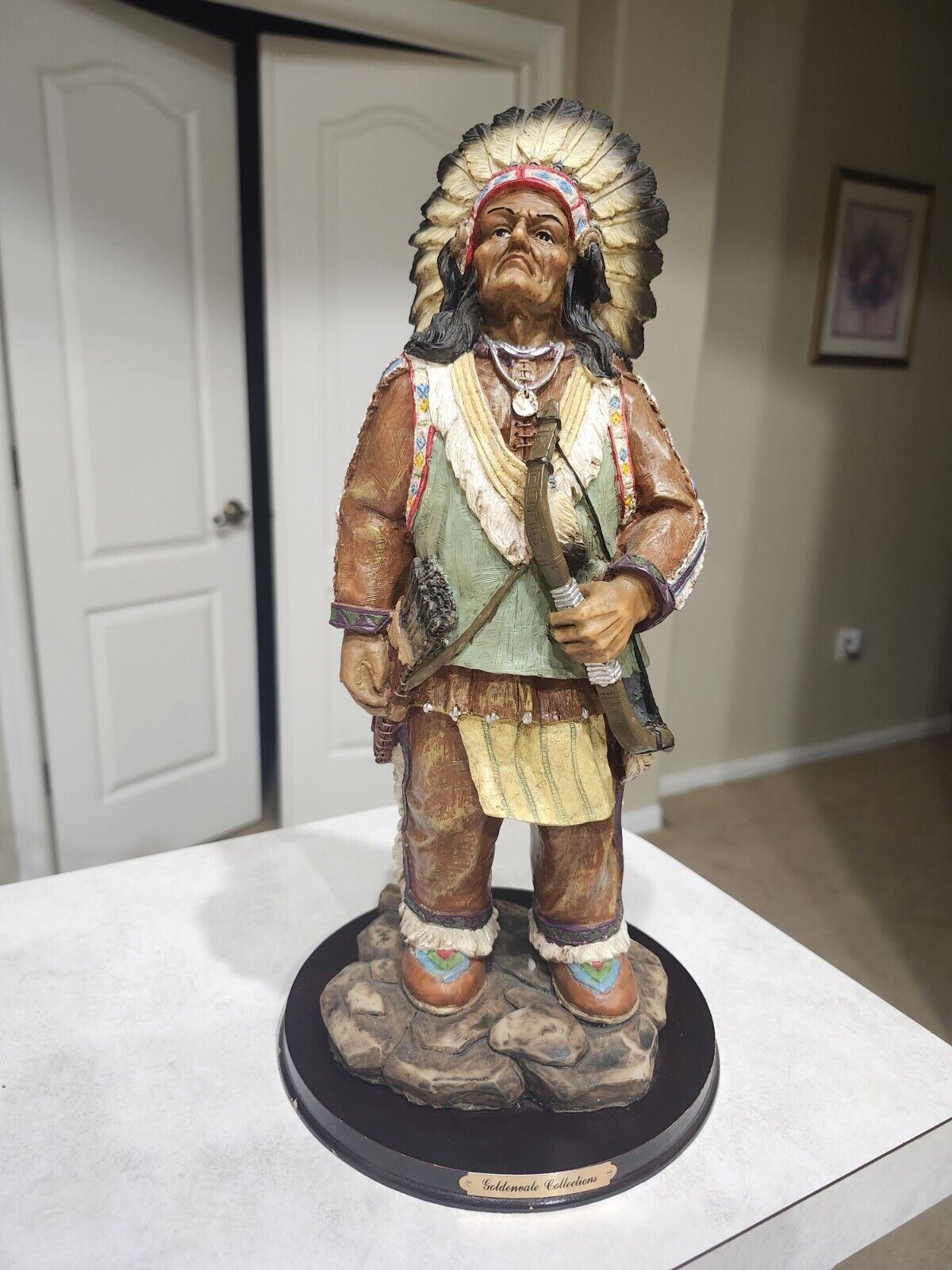 Goldenvale Collections Native American Indian - Warrior on Wood Plaque