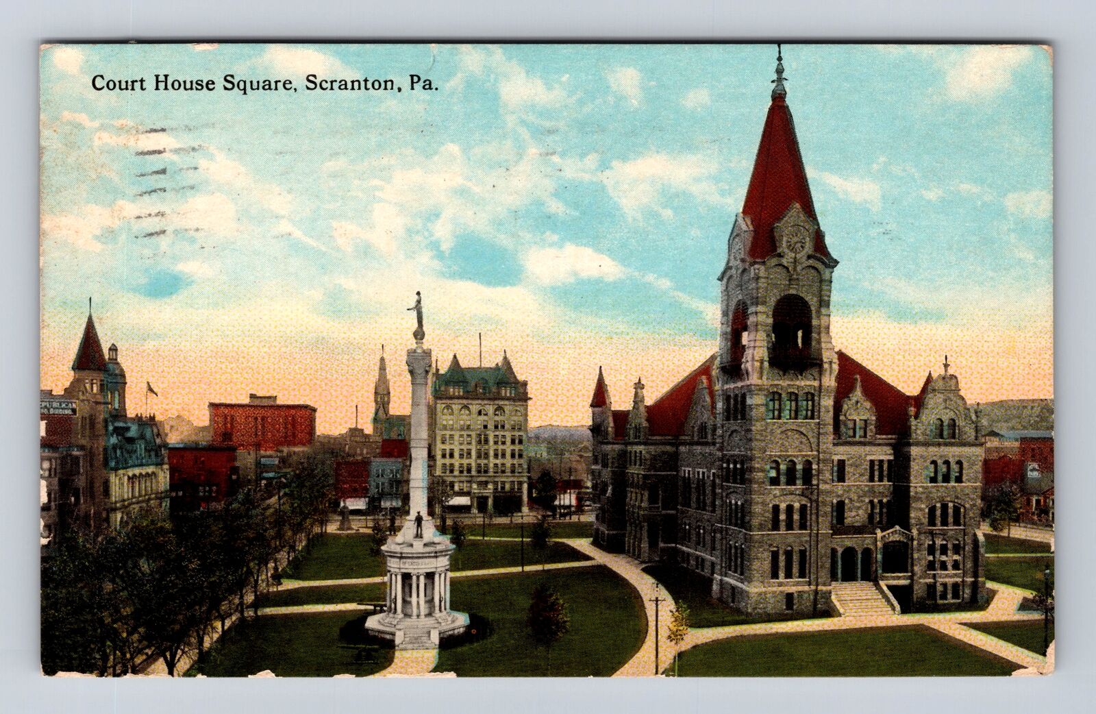 Scranton PA-Pennsylvania, Courthouse Square, Antique, Vintage c1914 Postcard