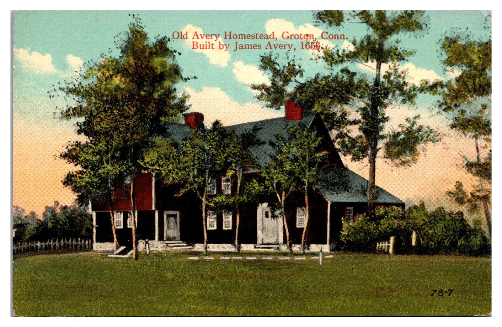 Antique Old Avery Homestead, Built by James Avery 1656, Groton, CT Postcard