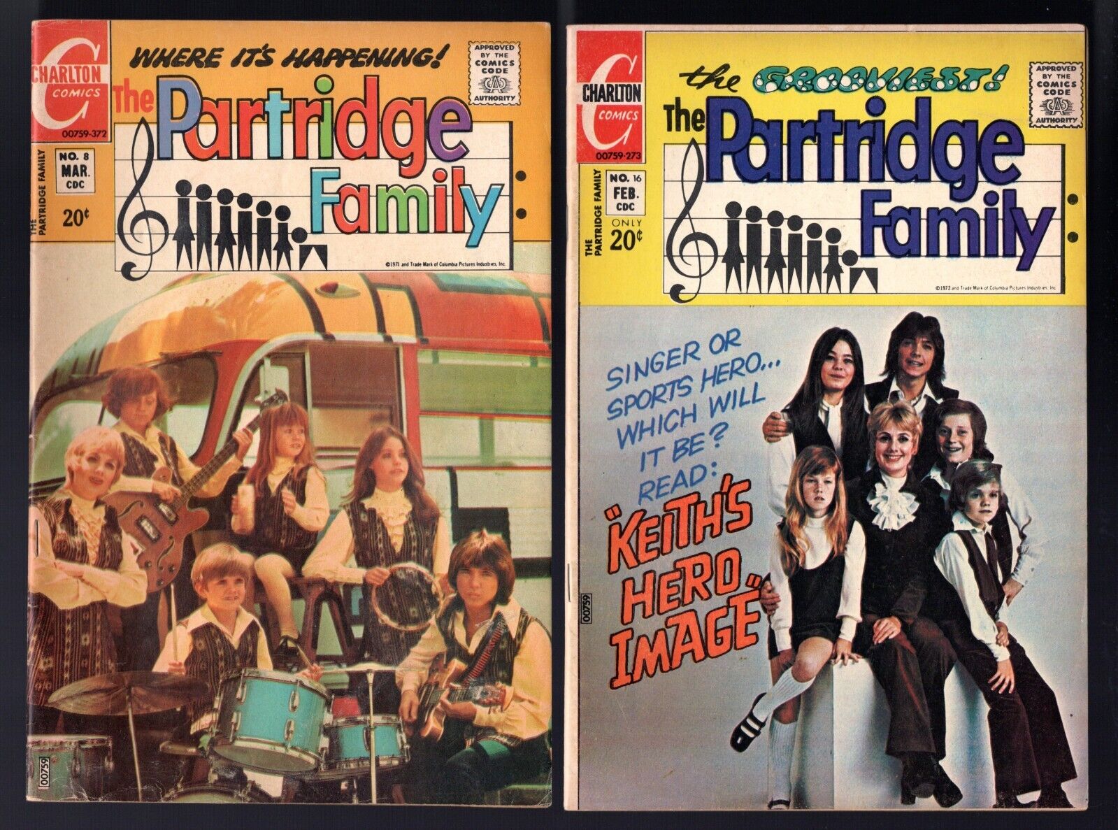 The Partridge Family #8 & 16 -The Best Two Photo Covers 1972/73 Charlton F+ $40