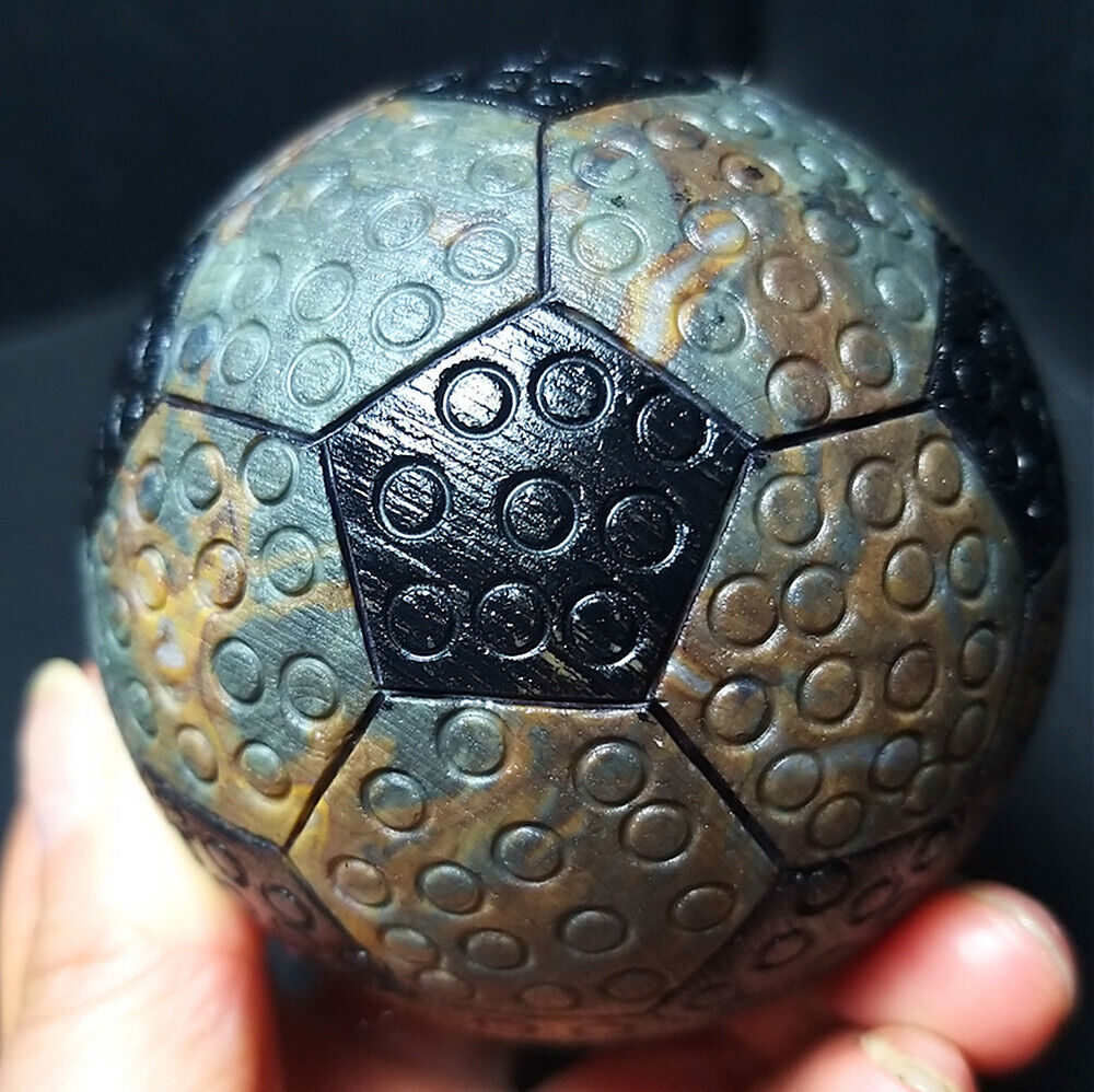 TOP 443.3G Handmade Carved Football With Beautiful Agate Crystal Healing  A3936