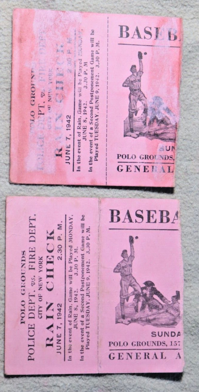 TICKET STUBS POLO GROUNDS 1942 POLICE DEPARTMENT VS. FIRE DEPARTMENT BASEBALL