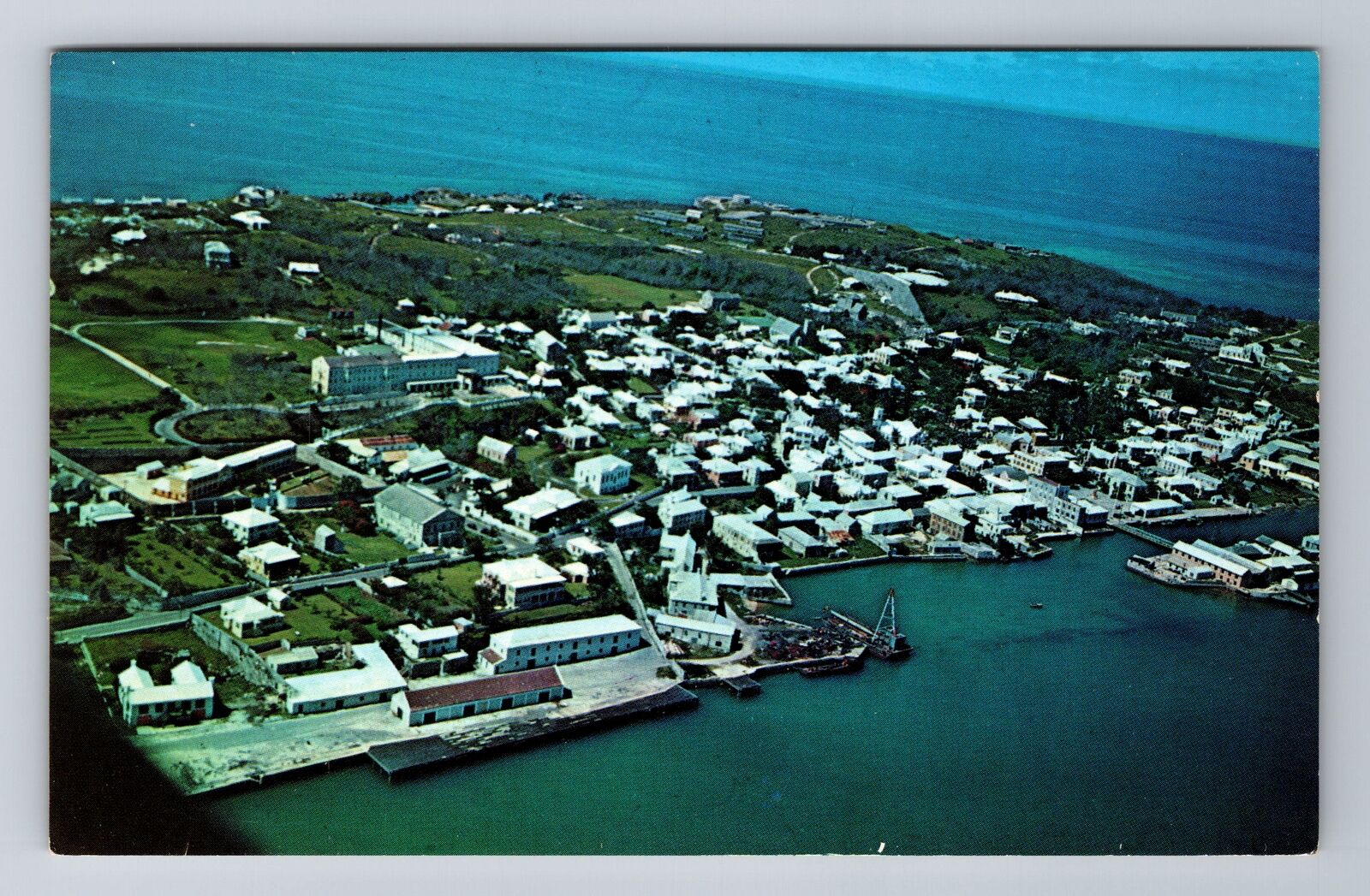 Bermuda -Aerial St. George Town & Hotel On Rose Hill, Harbor, Vintage Postcard