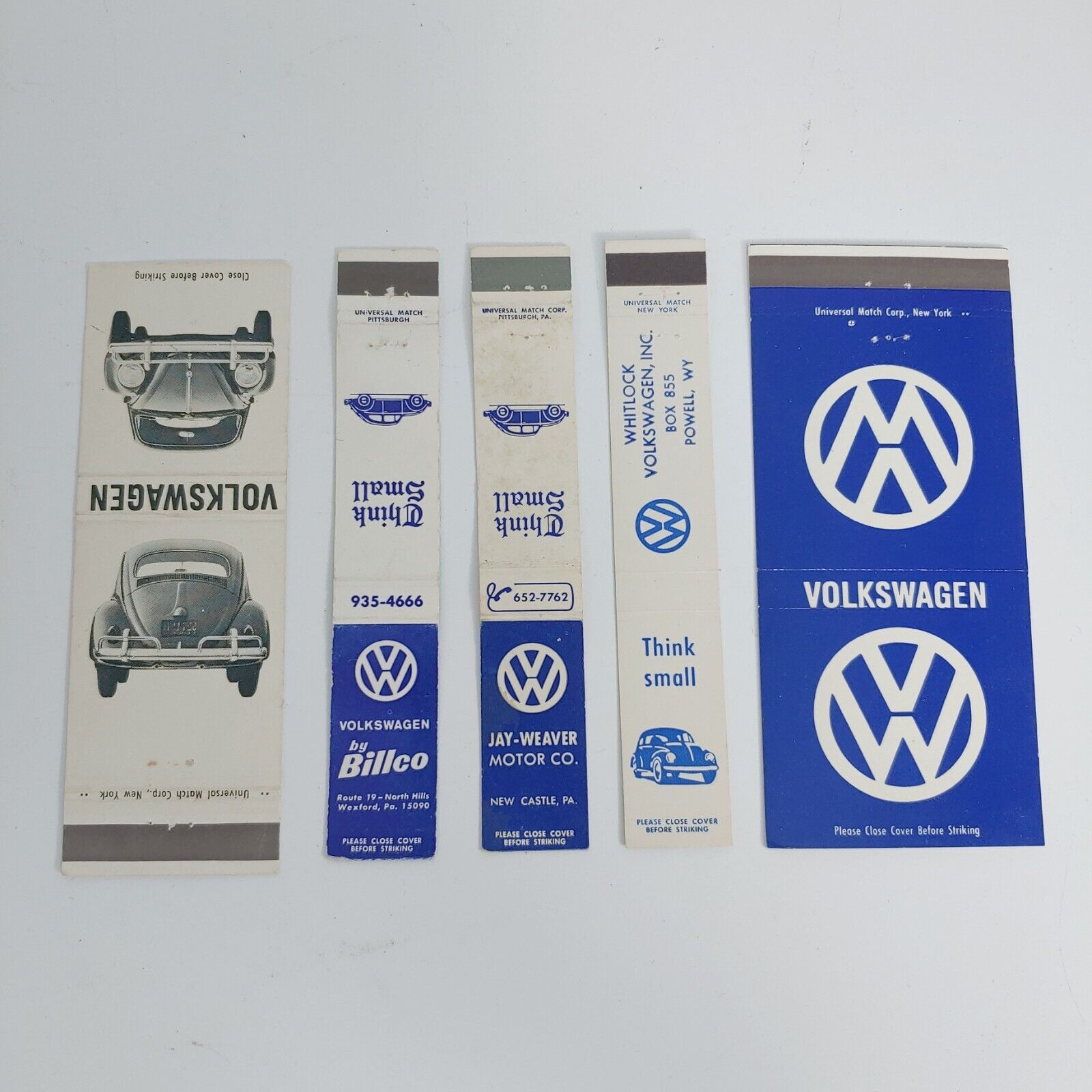 Lot of 5 Vintage Matchbook Covers (Larger Size) VW Volkswagen 