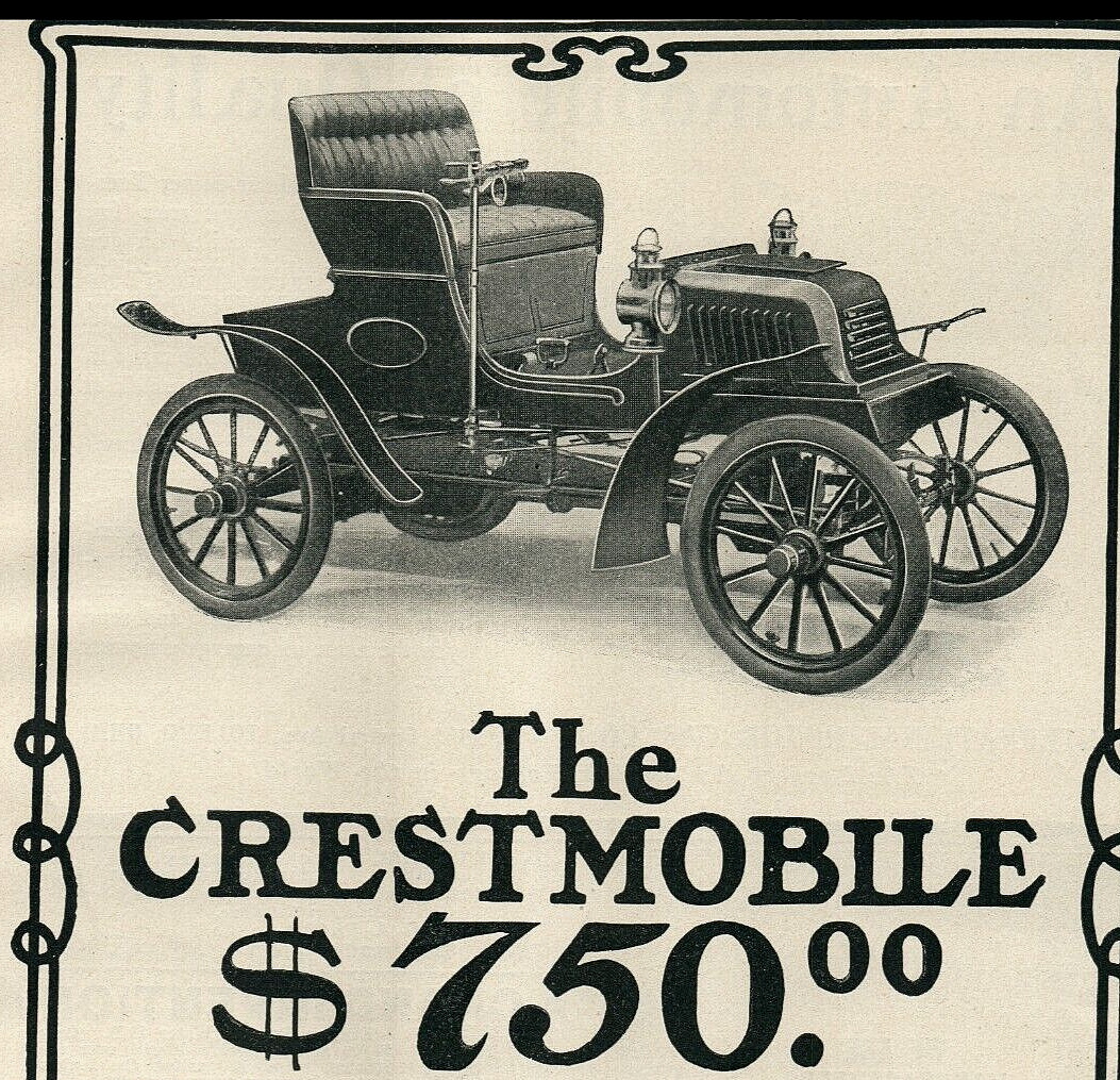 1903 Crestmobile Crest Auto Car Mfg. Cambridge MASS Art Deco Engraved Ad 8345