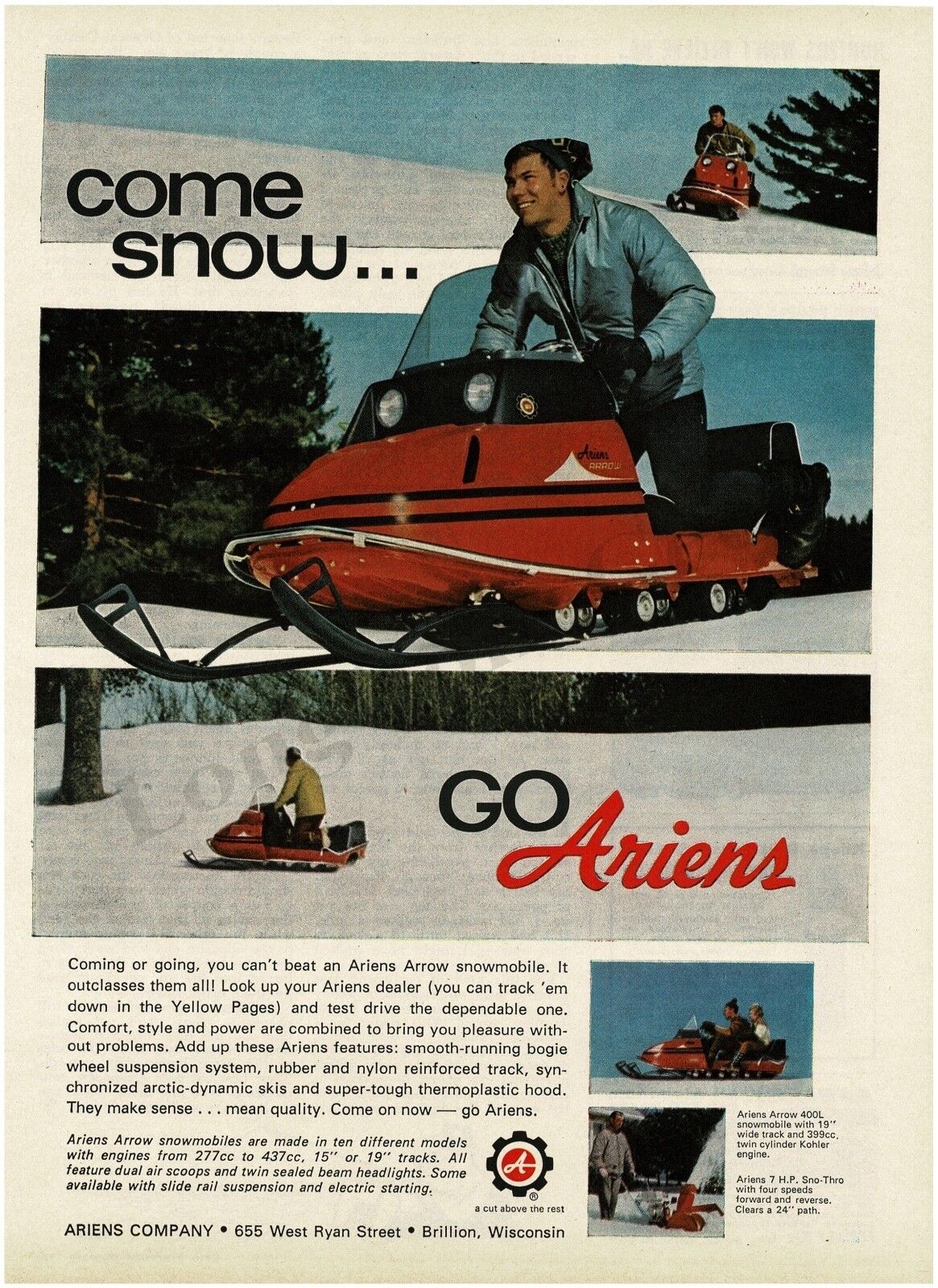 1971 Ariens ARROW Red Snowmobile Vintage Print Ad 