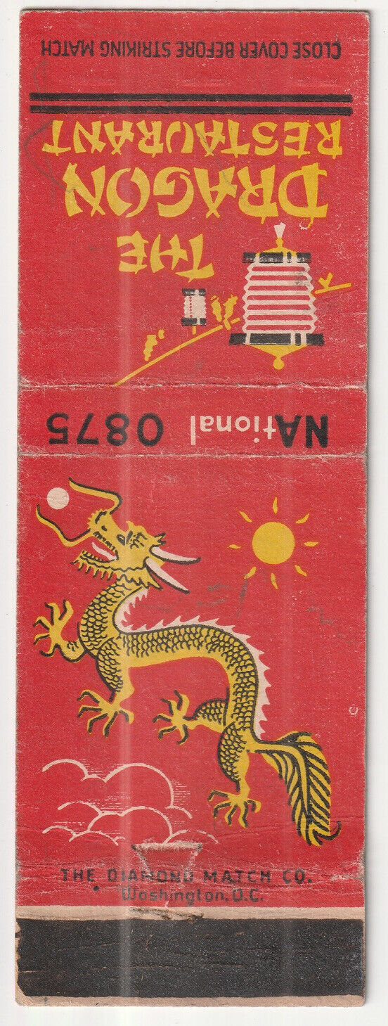 c1950s The Dragon Chinese Restaurant Washington DC Vintage Matchbook Cover