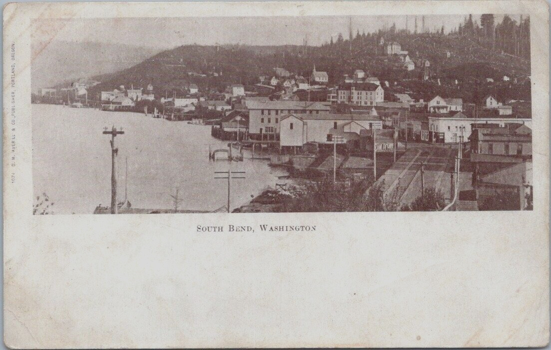 Early Antique South Bend WA c1906 Town Homes Church Willapa River Wharves