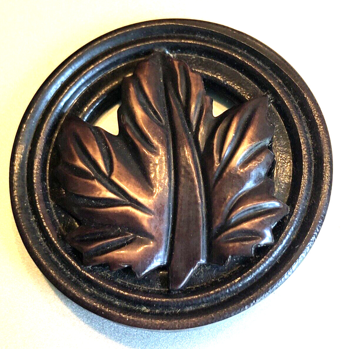 X-Large Vintage Buffed Celluloid Pierced Leaf Button ~ 1 & 11/16\