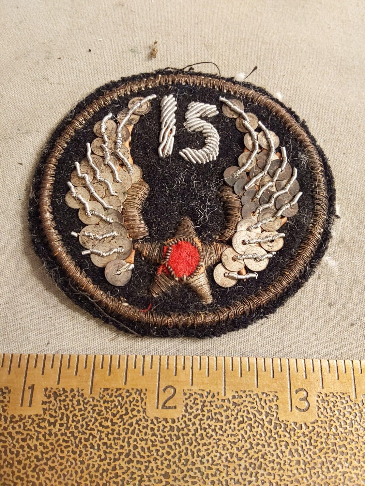 n WWII 15th Air Corps Force Theater Made Bullion Patch Little Metal Discs