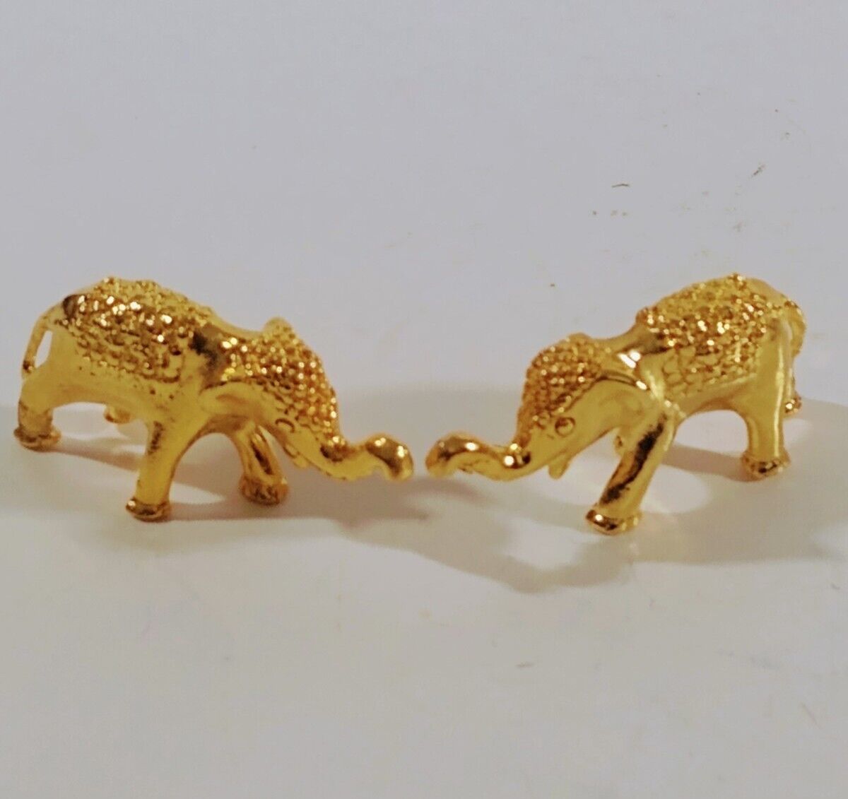 Two Small Gold Plated Metal Elephants Collectible Figurines