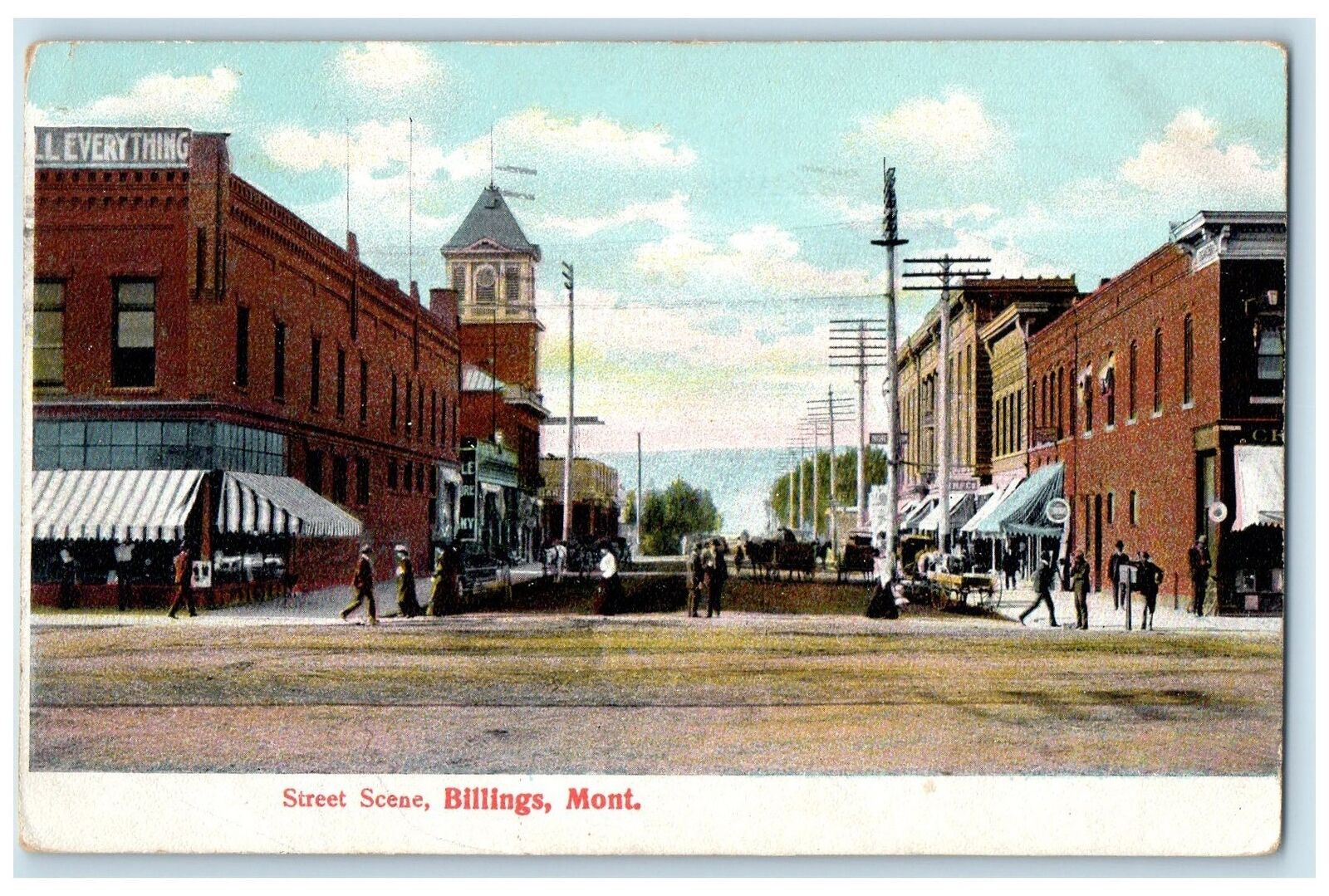 1906 Street Scene Business District Scene Billings Montana MT Posted Postcard