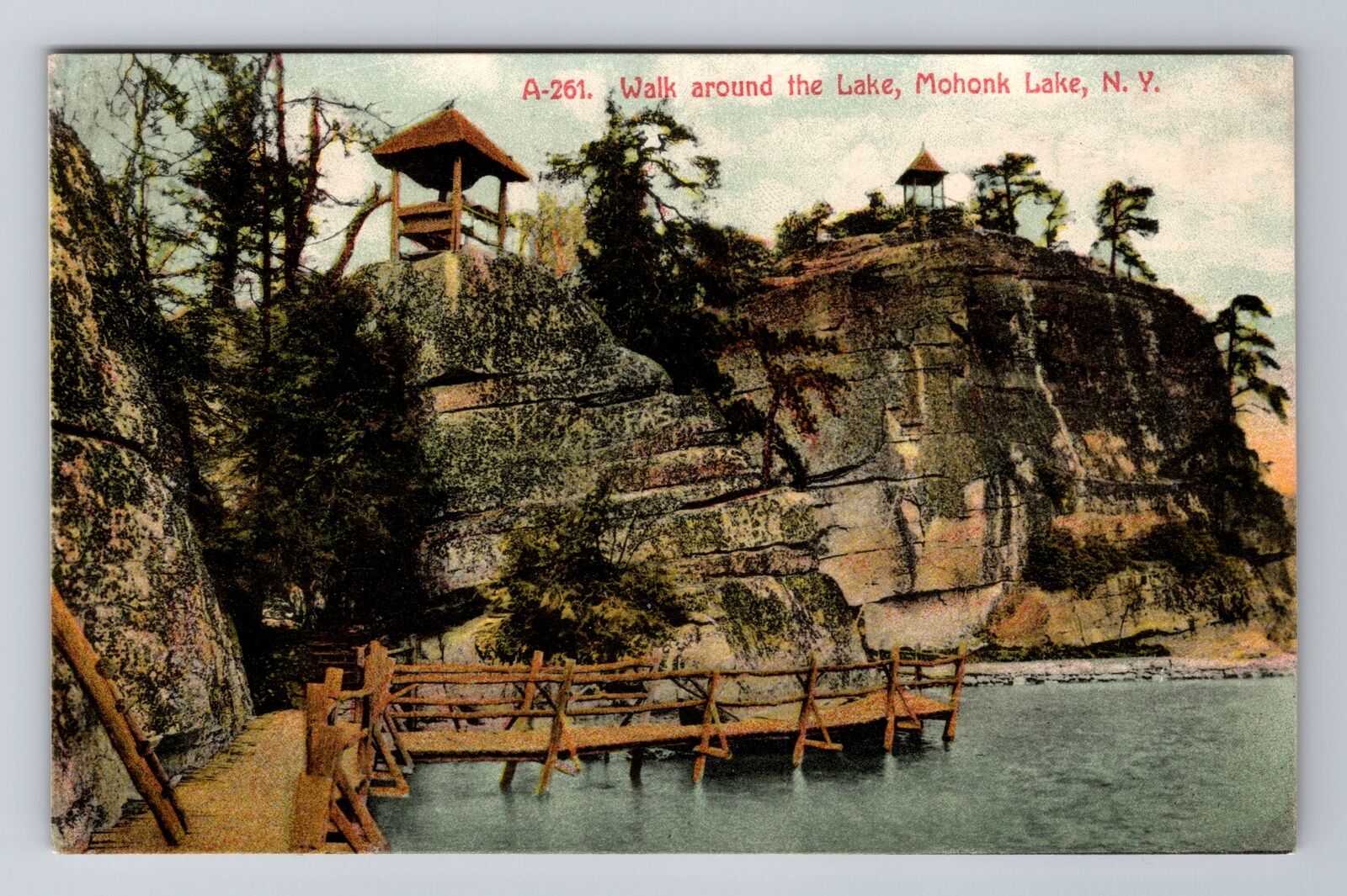 Mohonk Lake NY-New York, Walk Around The Lake, Antique Souvenir Vintage Postcard