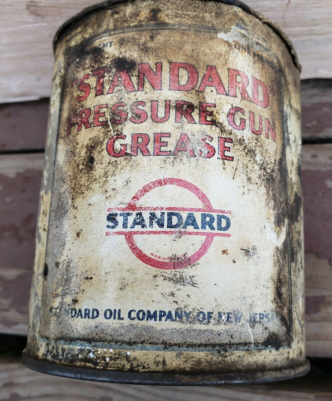Antique Vintage Standard Pressure Gun Grease Gas Oil Can Advertising Sign Socony