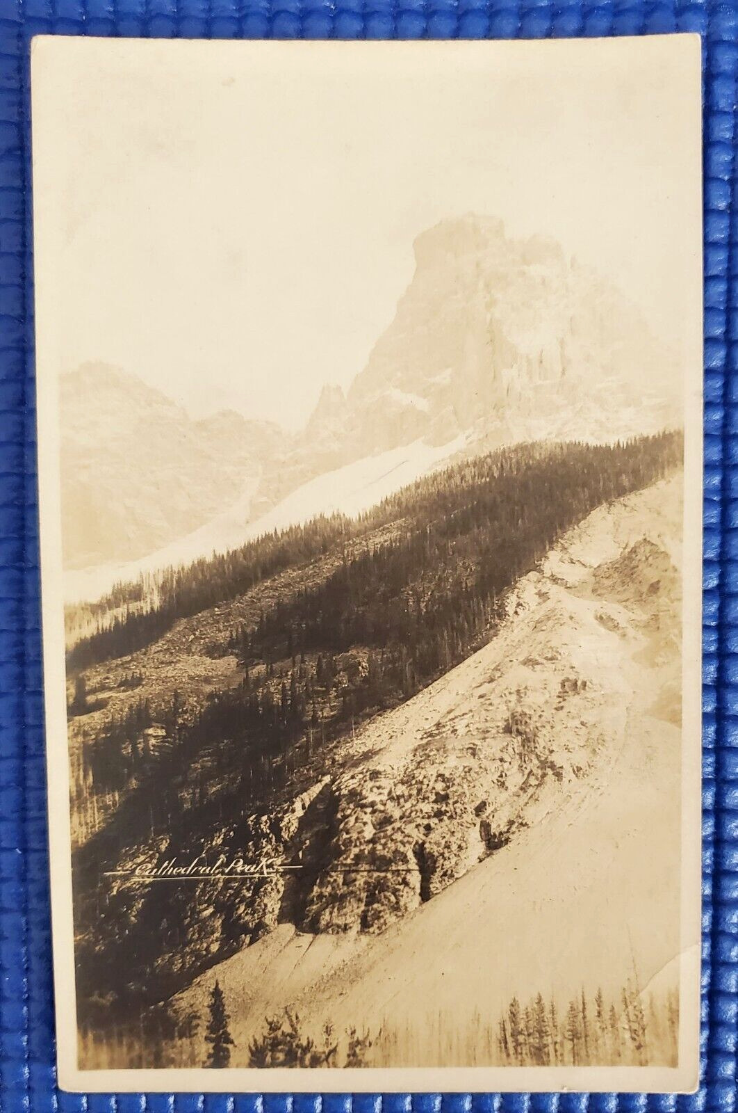 Vintage Snow-Covered Cathedral Peak Mountain RPPC Yoho Canada Postcard