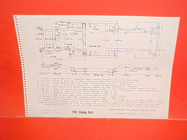 1961 DODGE DART SENECA PIONEER PHOENIX CONVERTIBLE SEDAN FRAME DIMENSION CHART