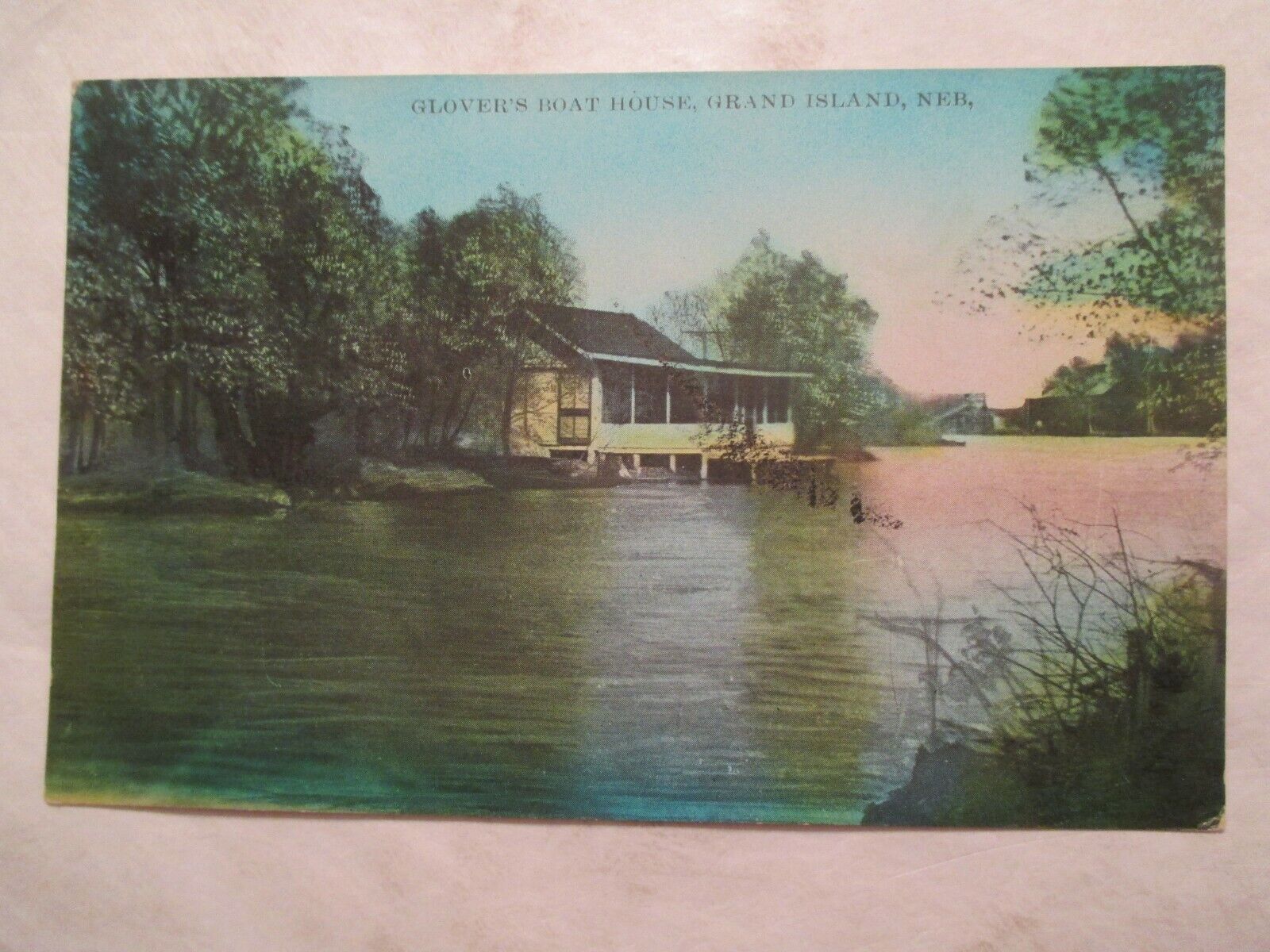 Grand Island Nebraska Postcard NE Glovers Boat House 1911