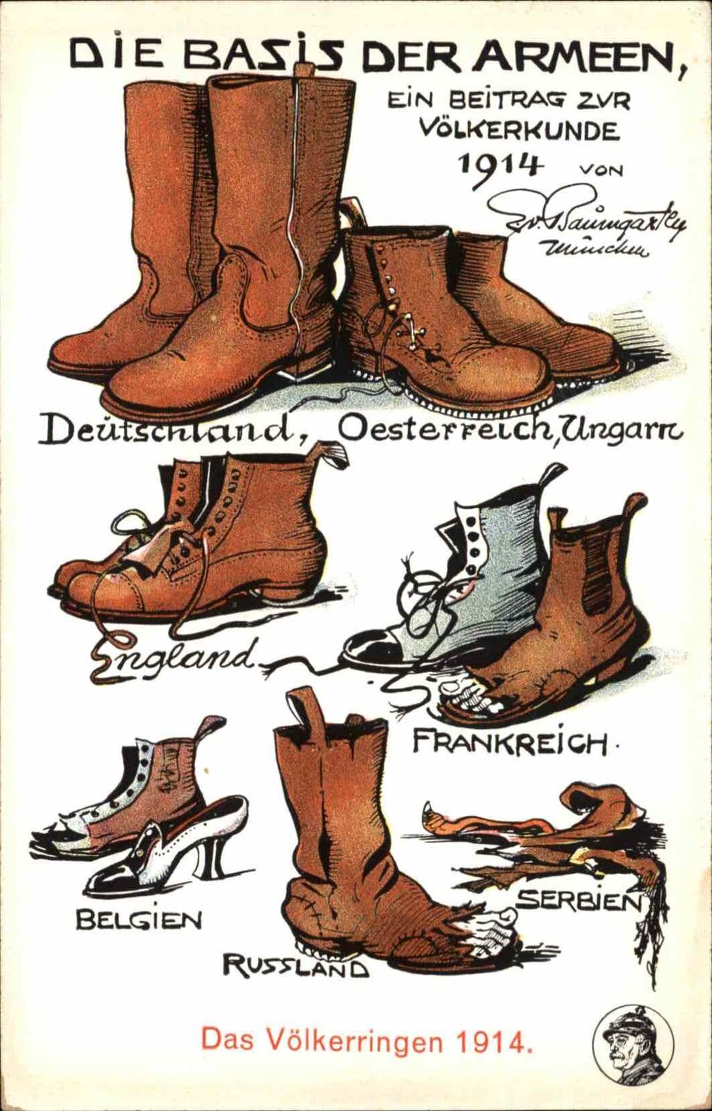 Shoes Propaganda WWI Humor Shoes/Boots Idenify Country c1914 Postcard