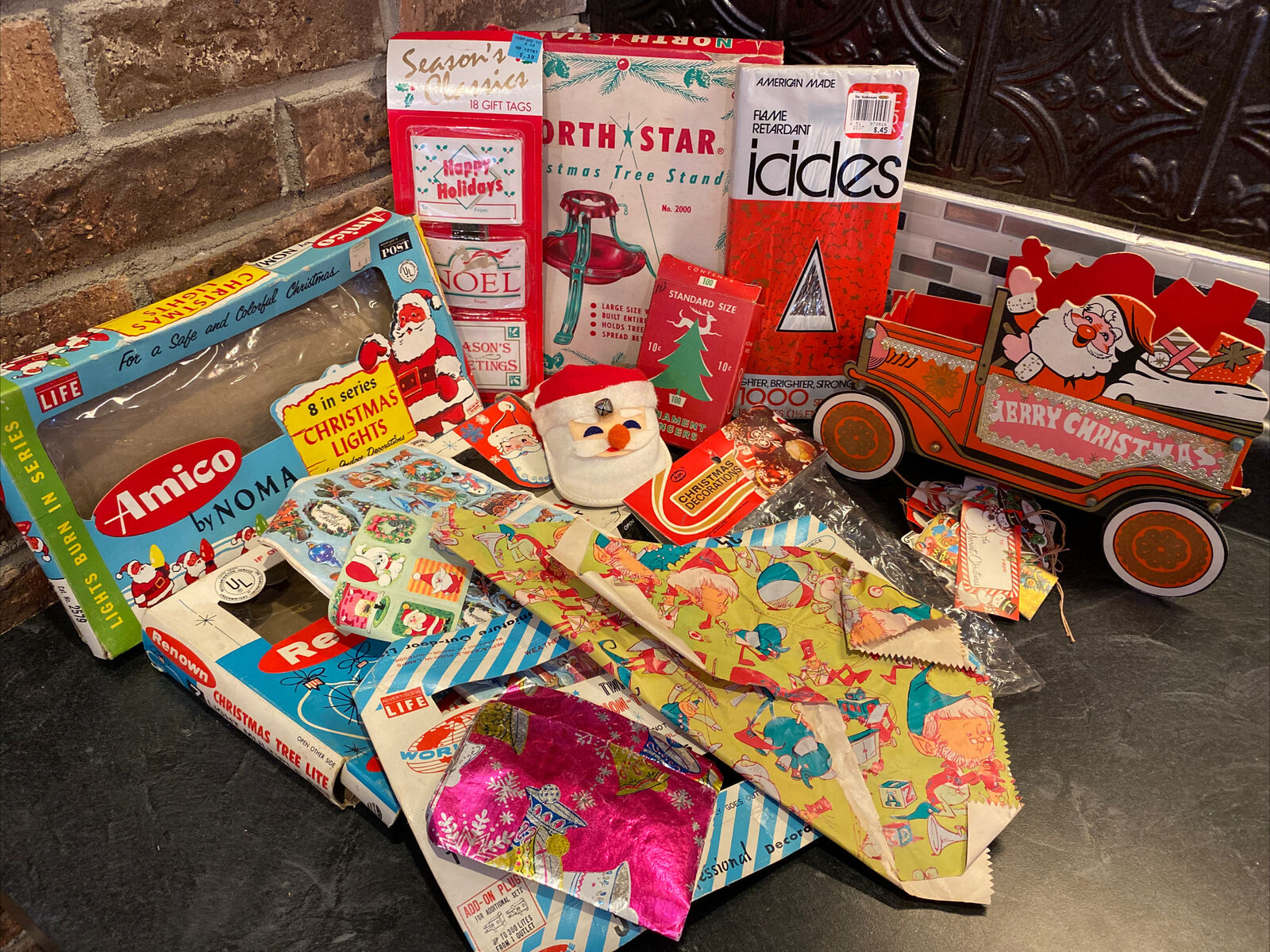 Nice Large Lot Of Vintage Kitschy Christmas Paper Ephemera- Boxes, Tags + Look