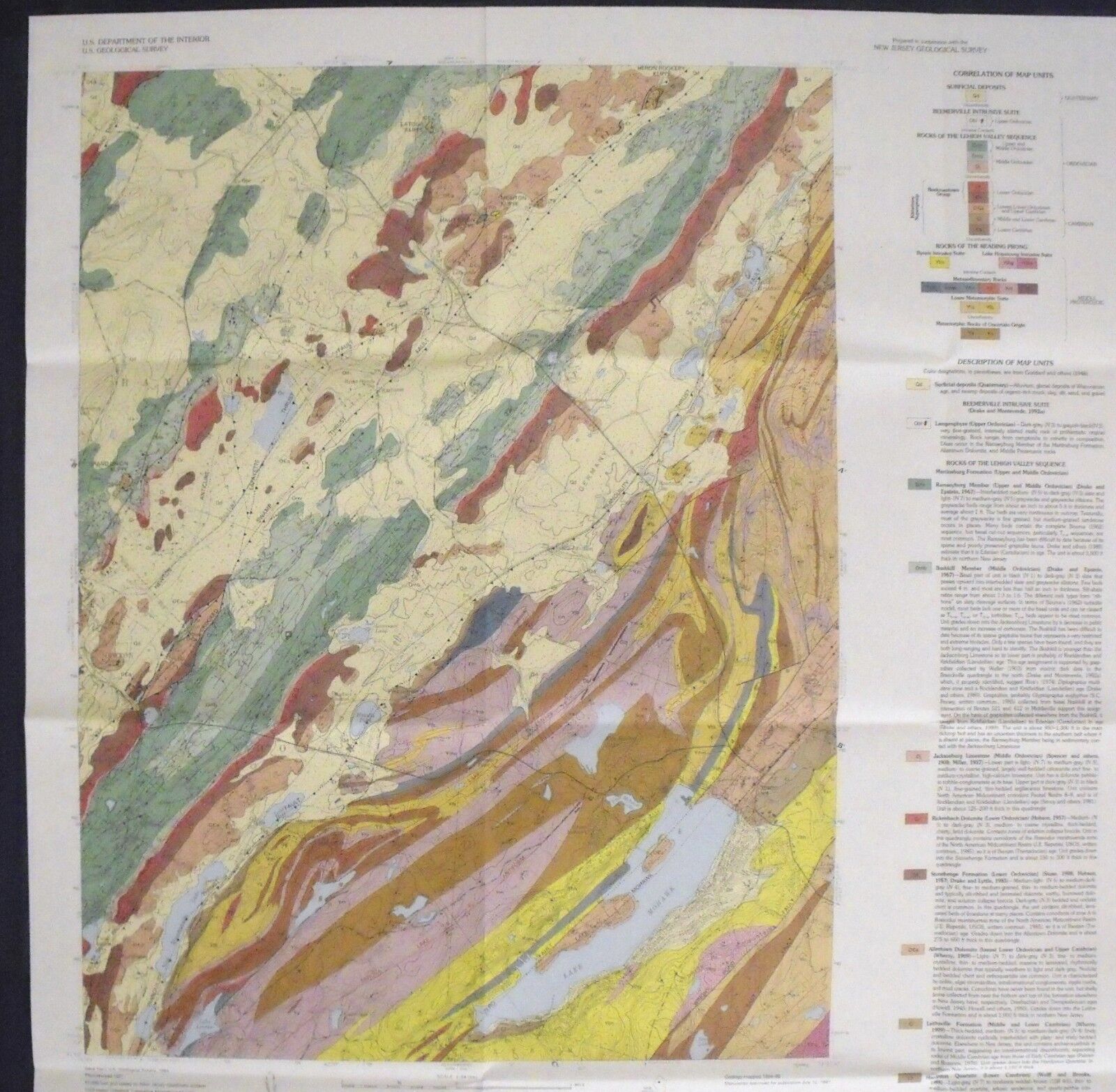 USGS NEWTON EAST NEW JERSEY GEOLOGIC MAP 1993 Spectacular Map, Lake Wawayanda