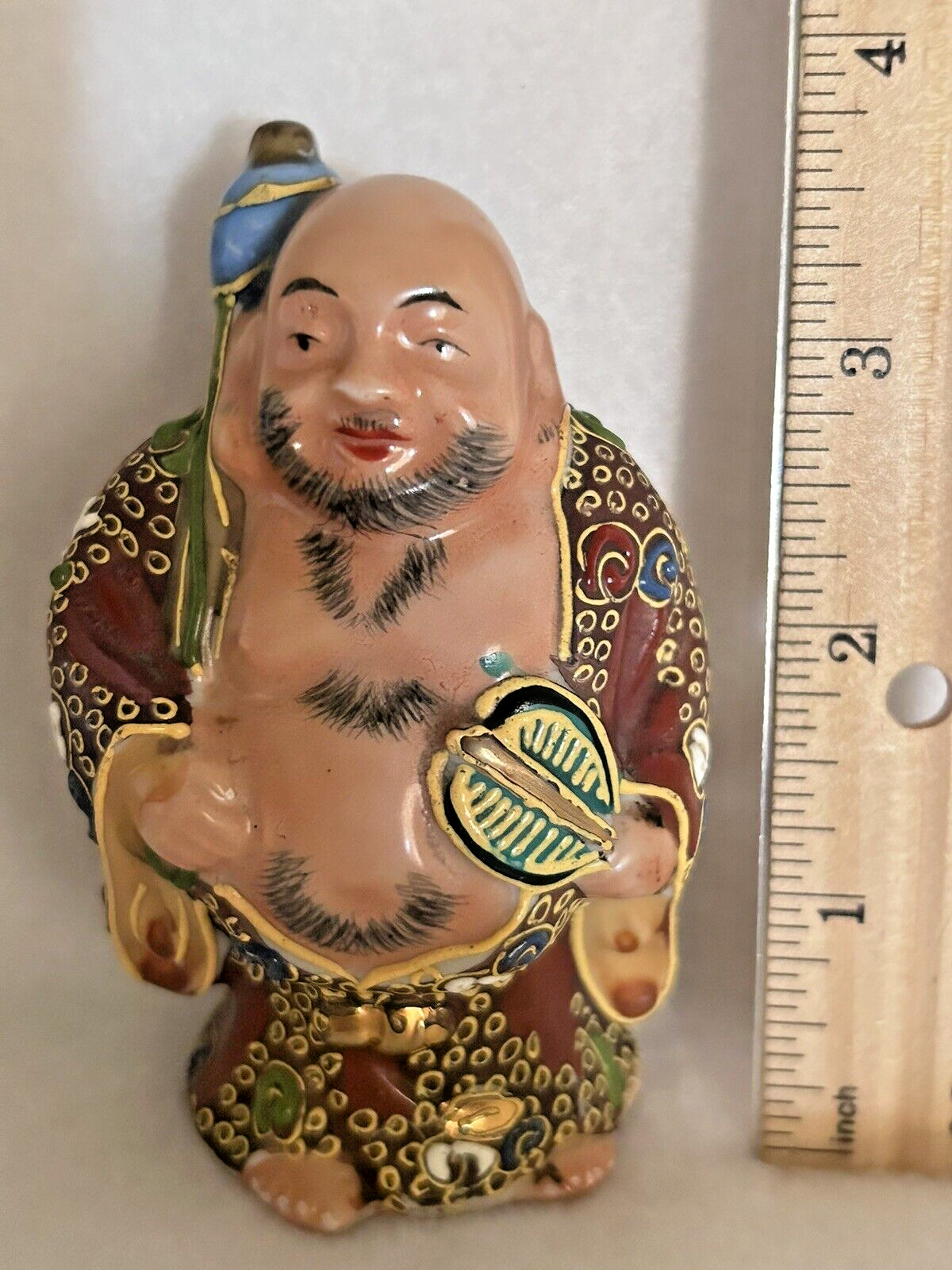 Vintage Japanese Kutani Hotei Laughing Buddha 3.5 Inch  Figurine