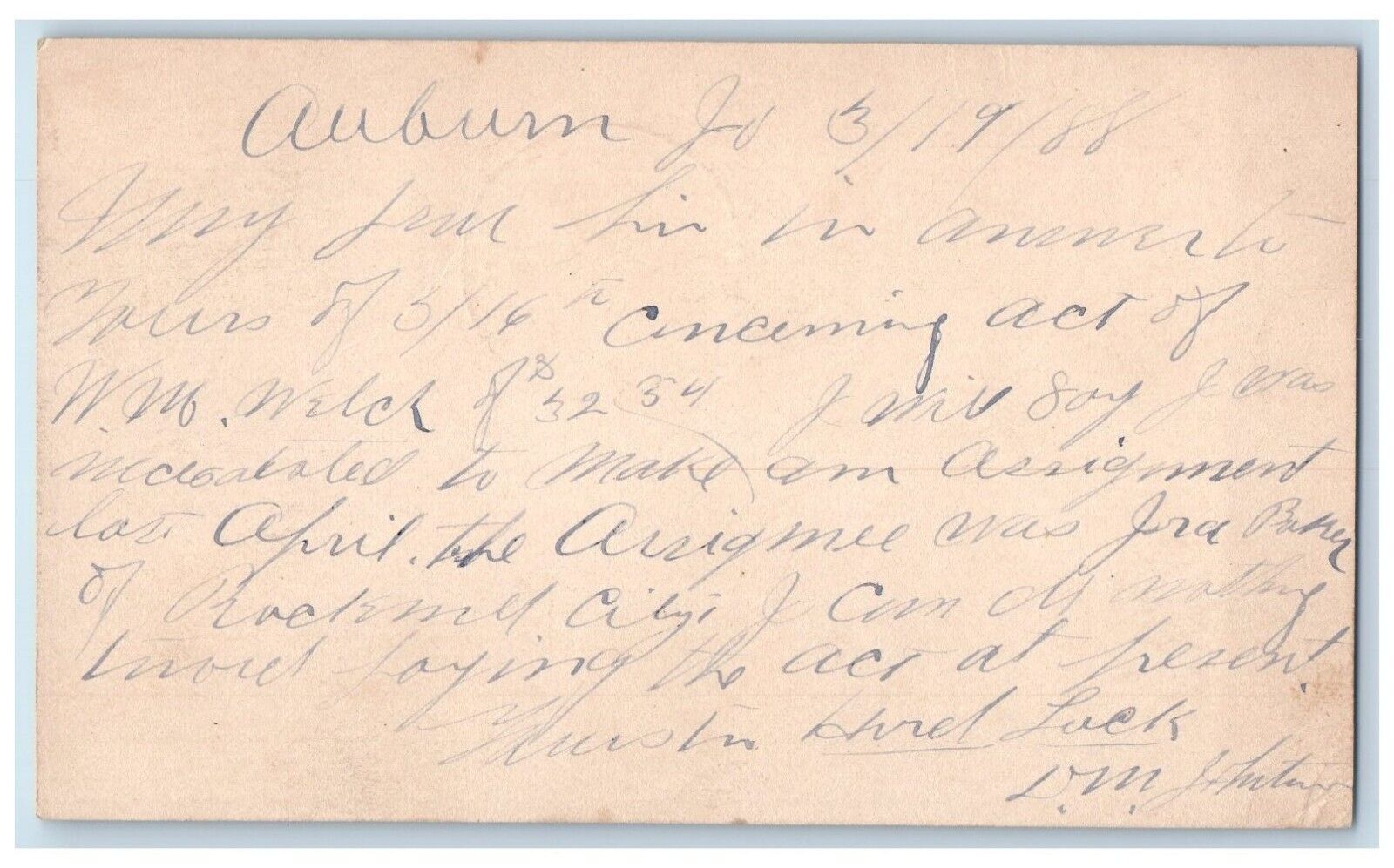 1888 DM Johnston Mr. Heller Auburn Iowa IA Omaha Nebraska NE Postal Card