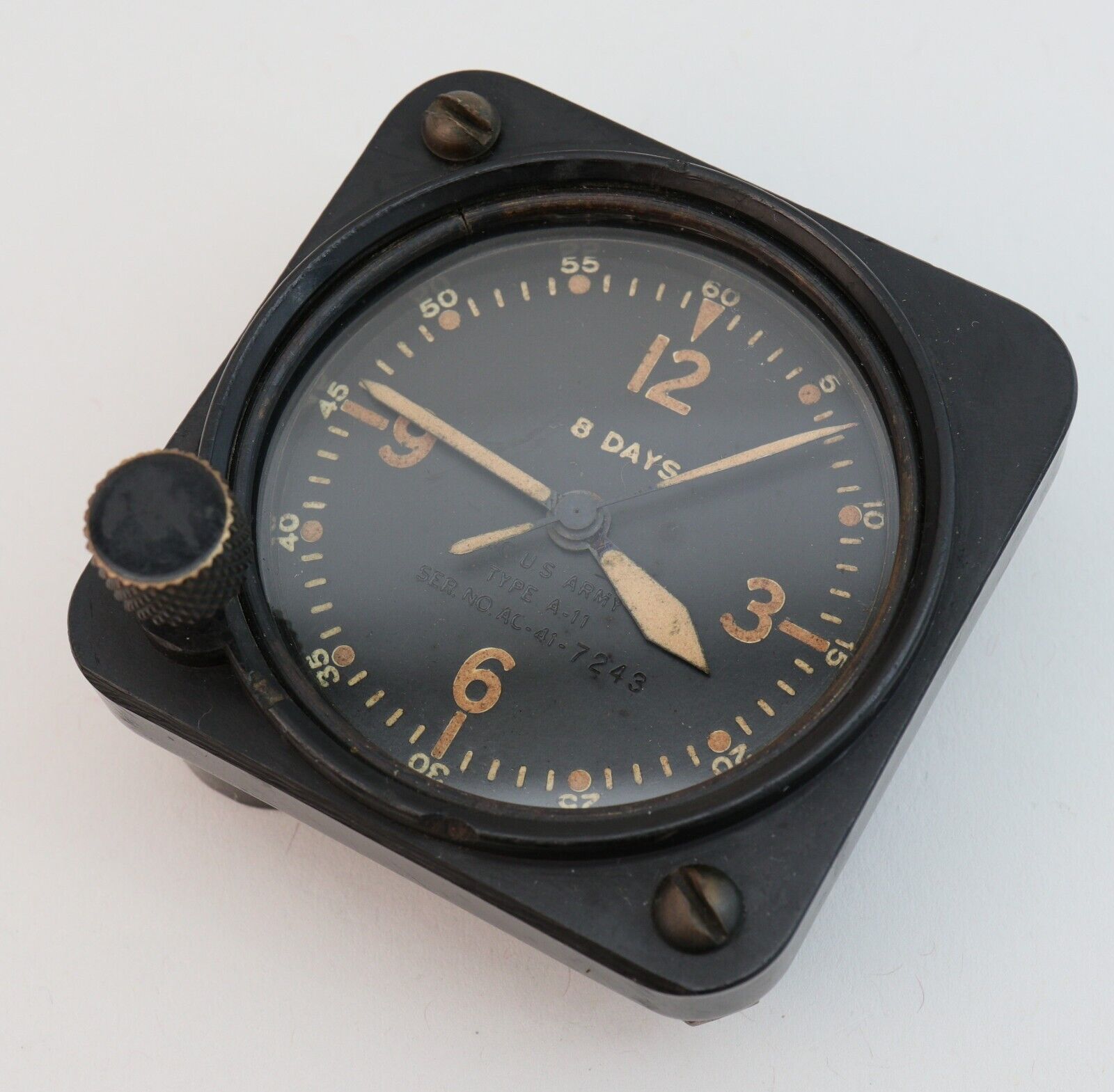 WWII Longines Wittnauer Double Barrel 8 Day Military Pilots Cockpit Dash Clock