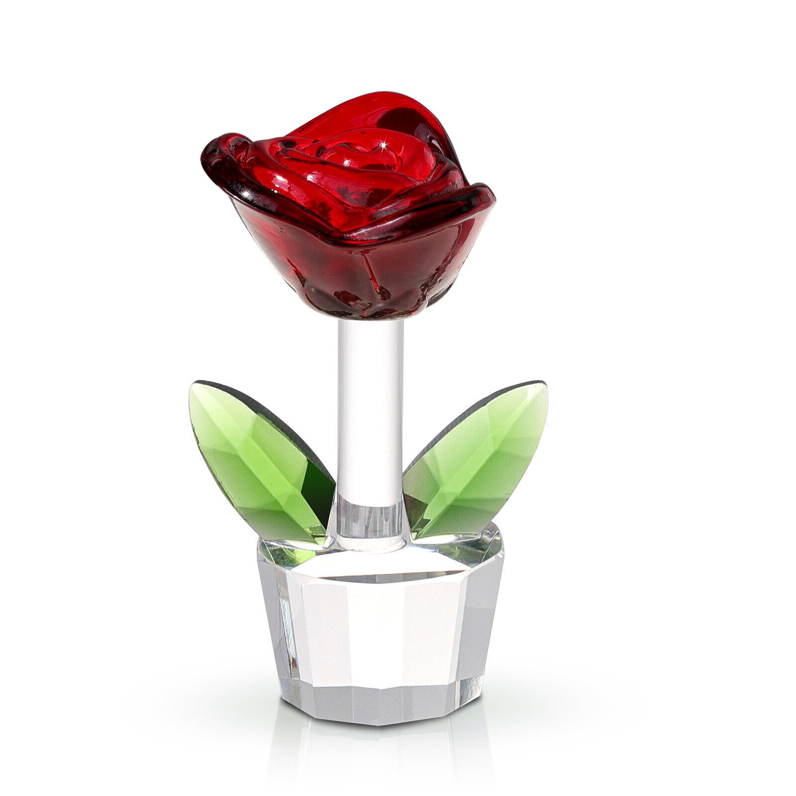 Red Crystal Tulip Flower Figurine Collectible Glass Bouquet Ornament Home Decor
