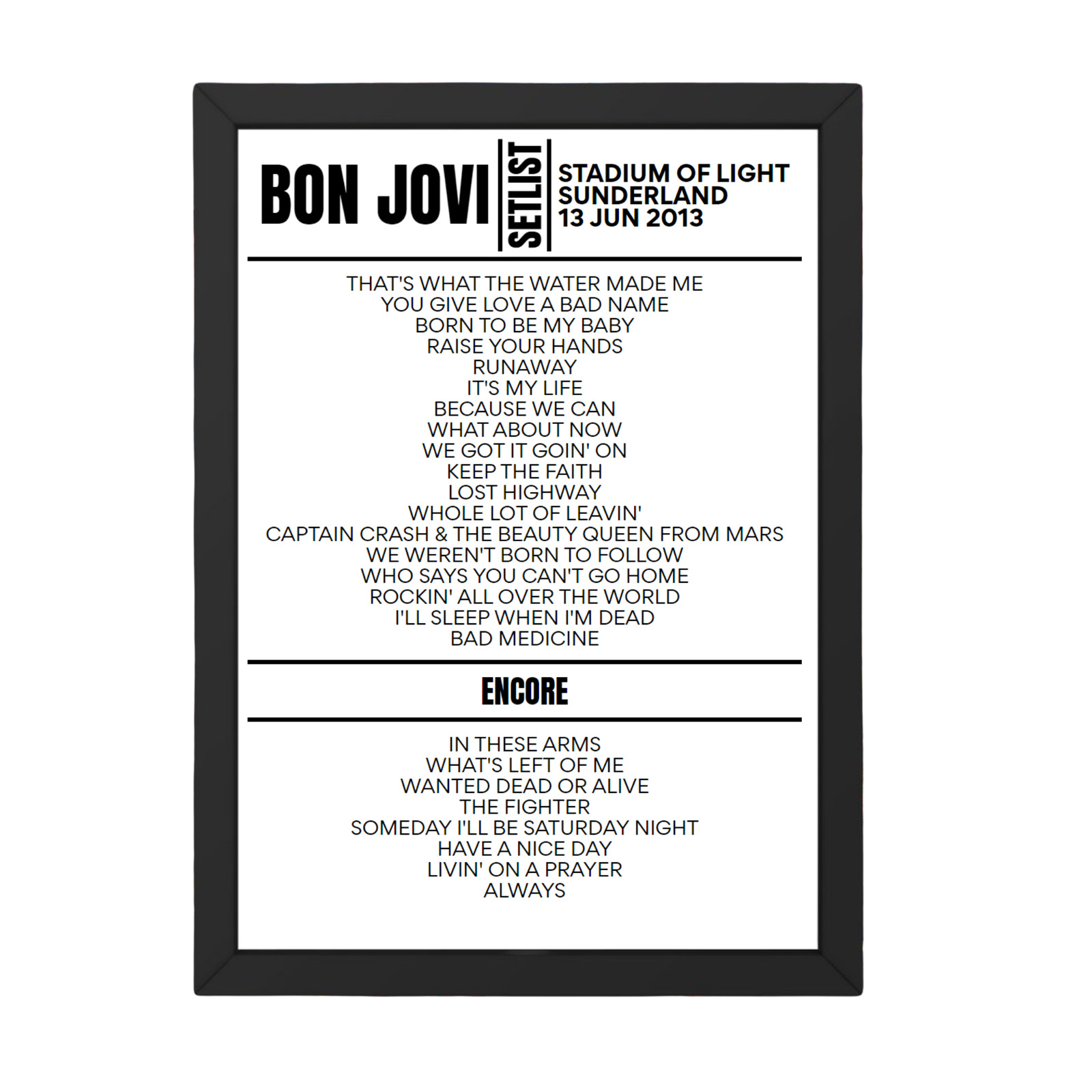 Bon Jovi Setlist 13-06-2013-Sunderland