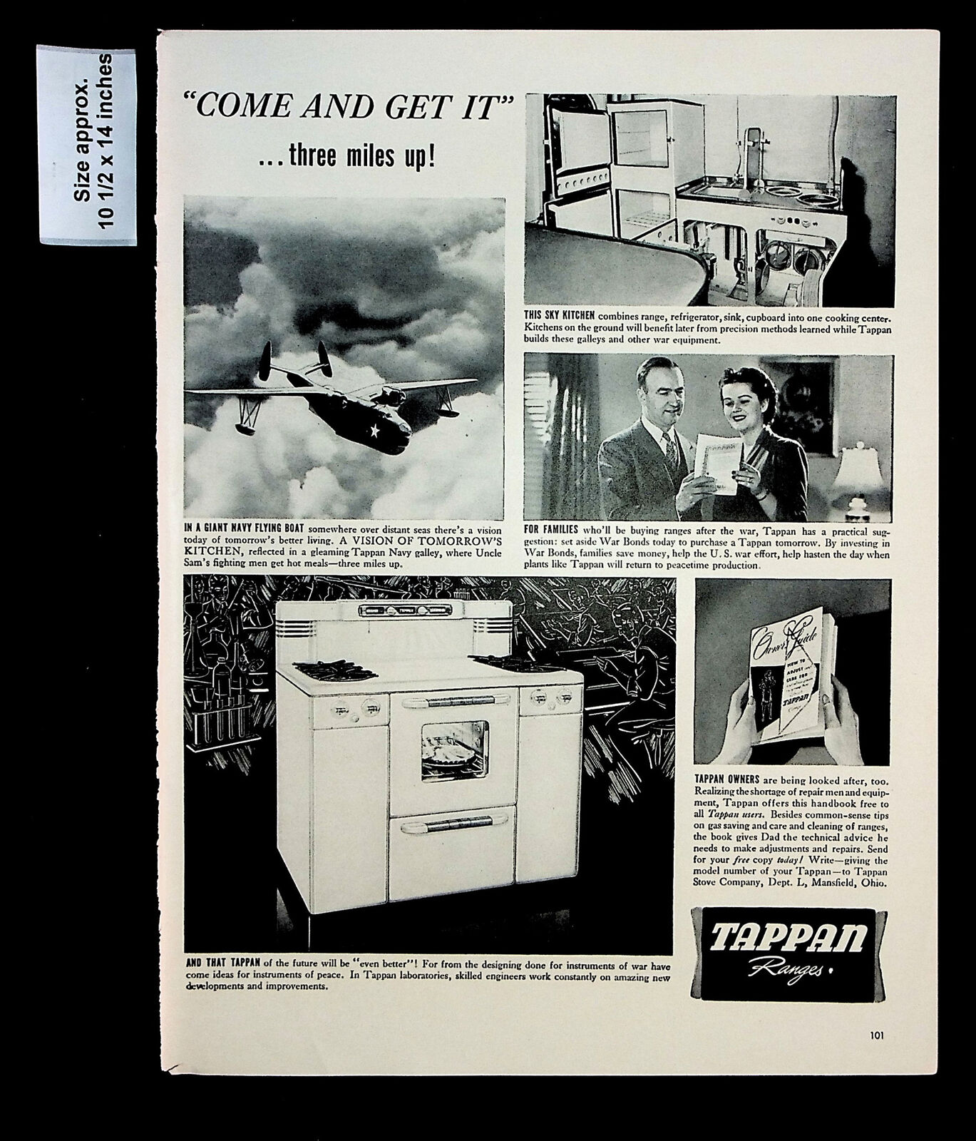 1943 Tappan Ranges Kitchen Appliance Oven Stove Home War Vintage Print Ad 32825