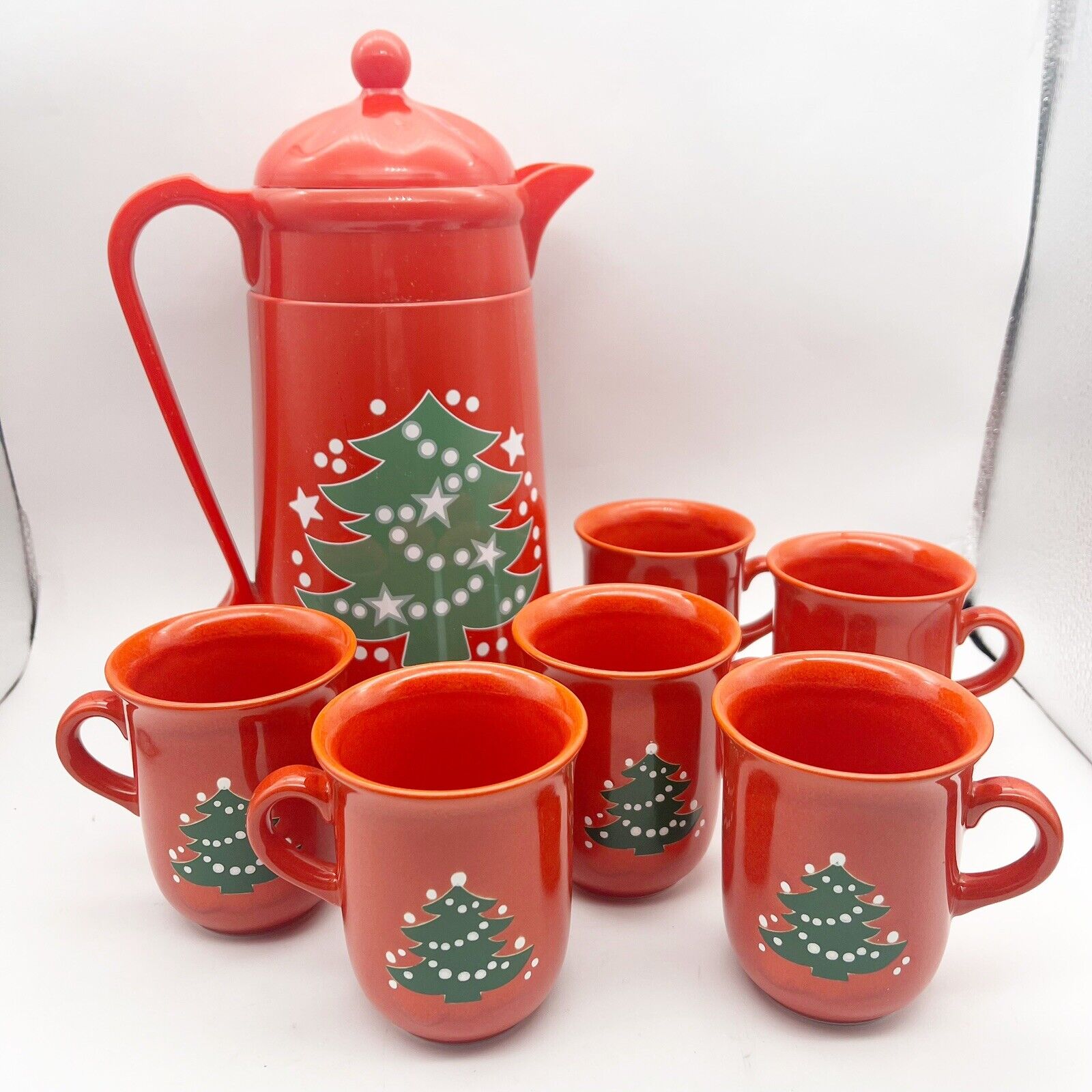 Christmas Cups Waechtersbach West Germany Tree Lot Of 6 and Carafe