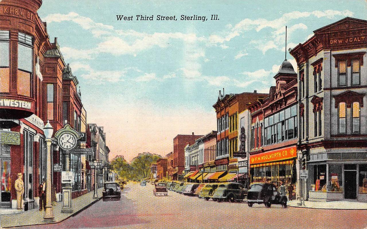 West Third Street Scene, Sterling, Illinois 1948 Vintage Postcard