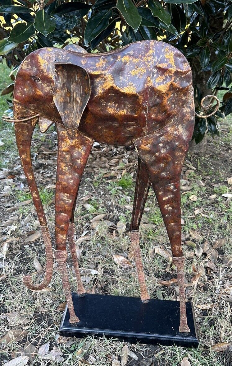 Elephant Sculpture Metal Copper Colored 3 Ft Tall Statue Unique