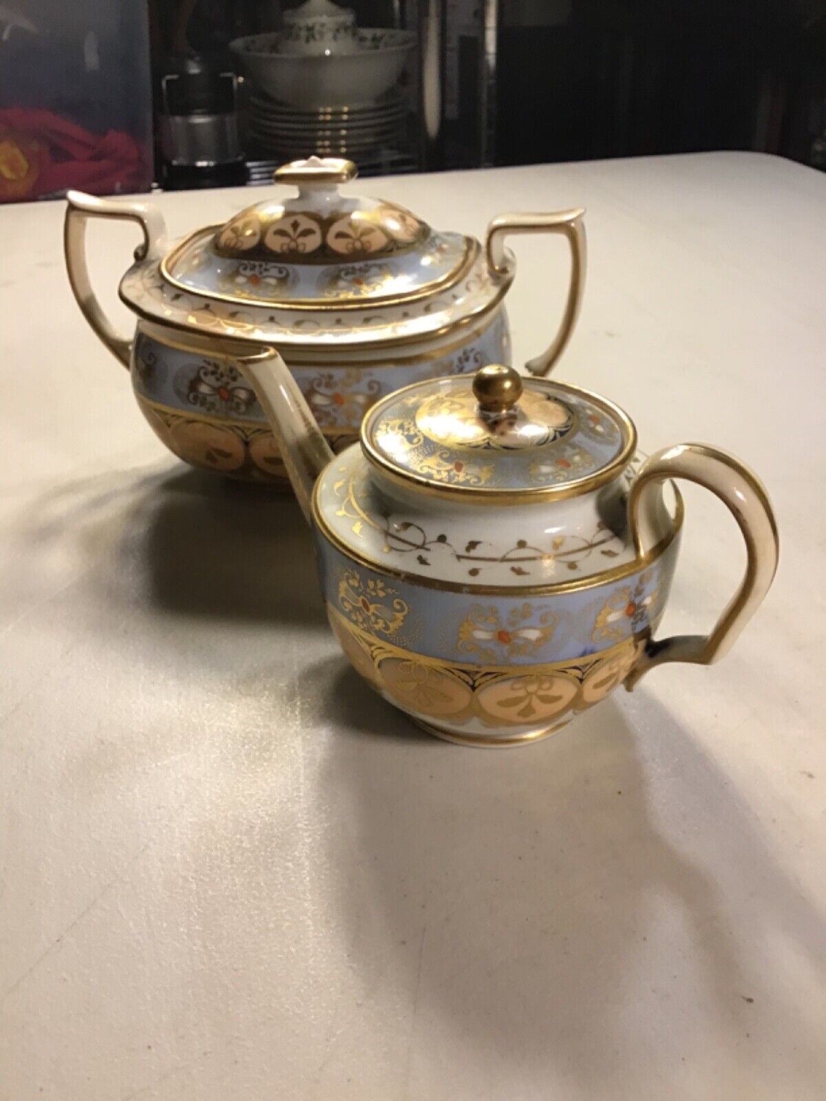 Early 1800’s Ridgeway Porcelain Pattern 2/40 Teapot & Sucrier With Lids “READ”