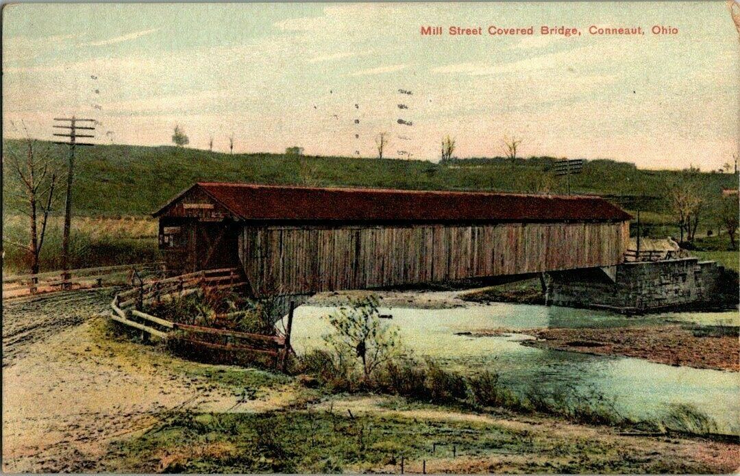 1910. CONNEAUT, OH. MILL STREET COVERED BRIDGE. POSTCARD KK6