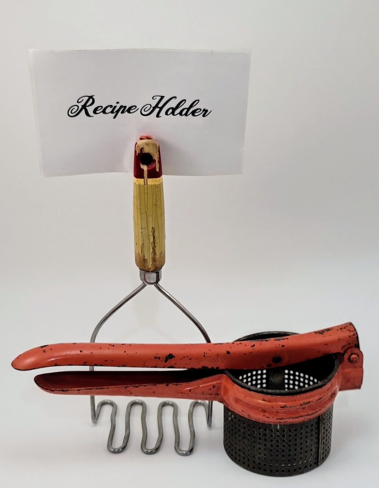 Vintage Red Handle Potato Masher, Repurposed, & Red Vintage Potato Ricer