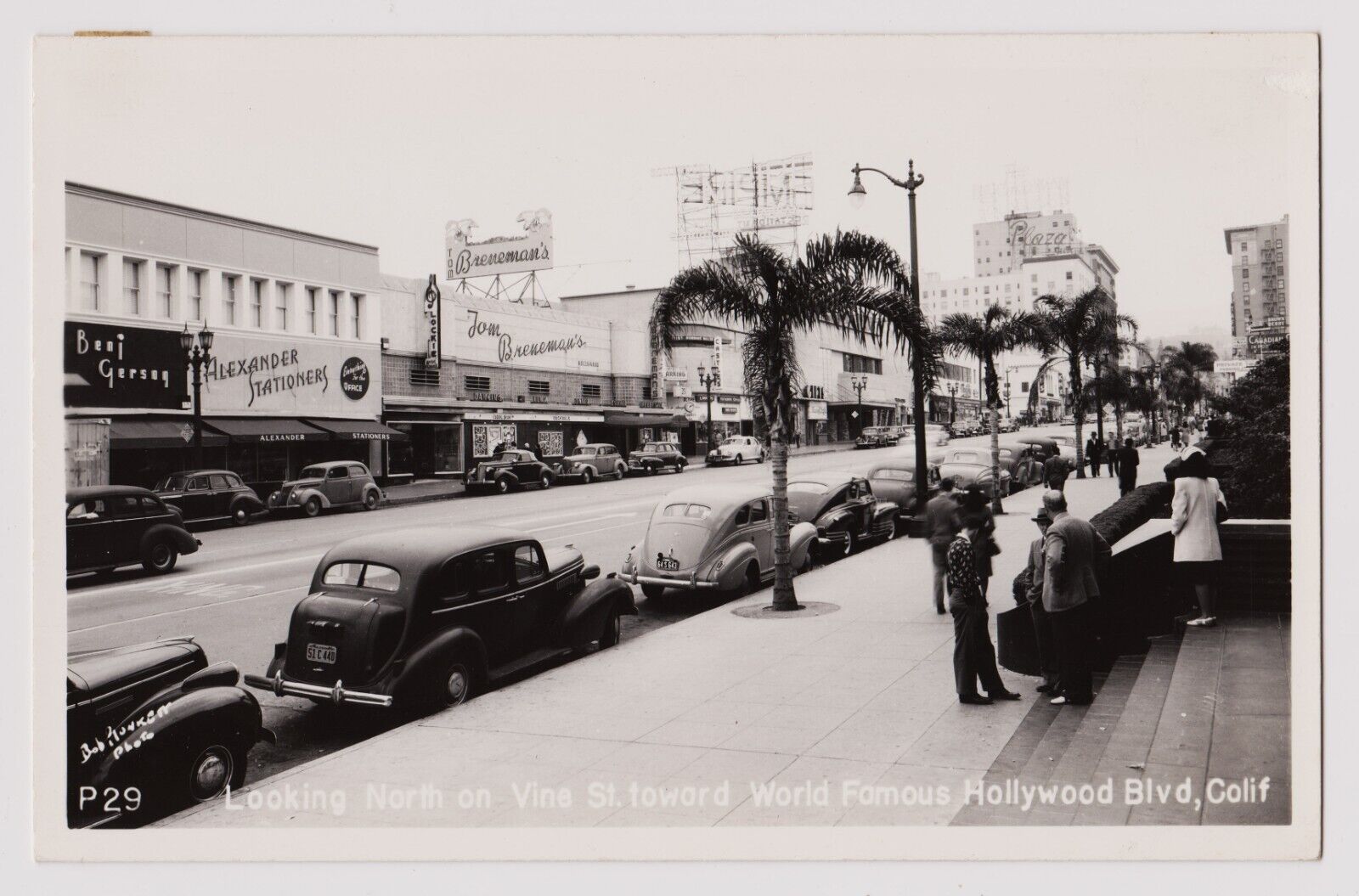 Hollywood Vine St RPPC c.1940's postcard