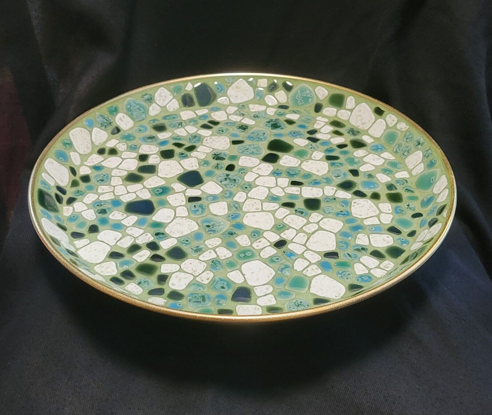 Mid Century Modern Mosaic Tile Round Serving Tray 14in