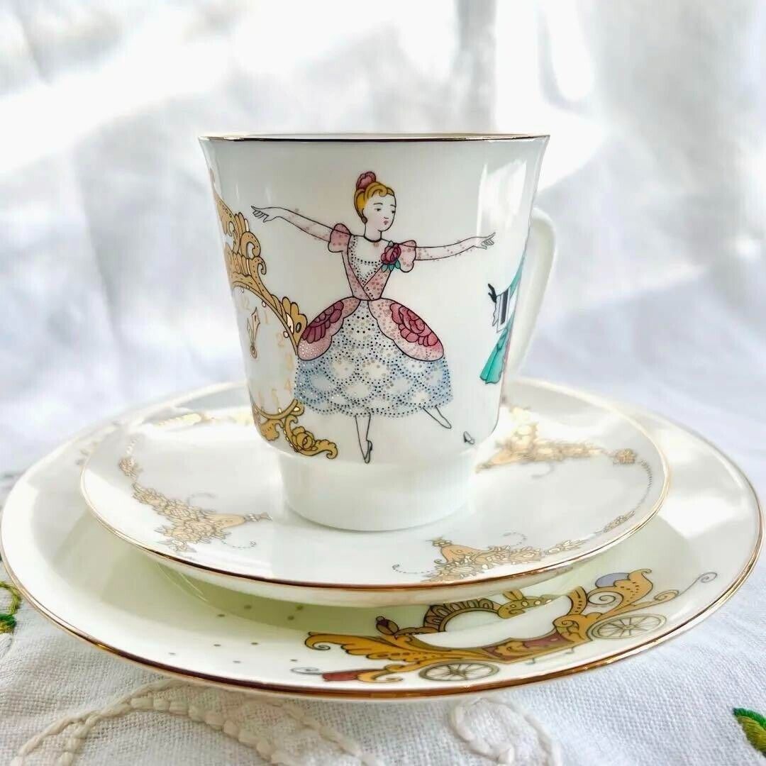 Imperial Porcelain Lomonosov Ballet Cinderella Cup Saucer Cake Plate Trio Set