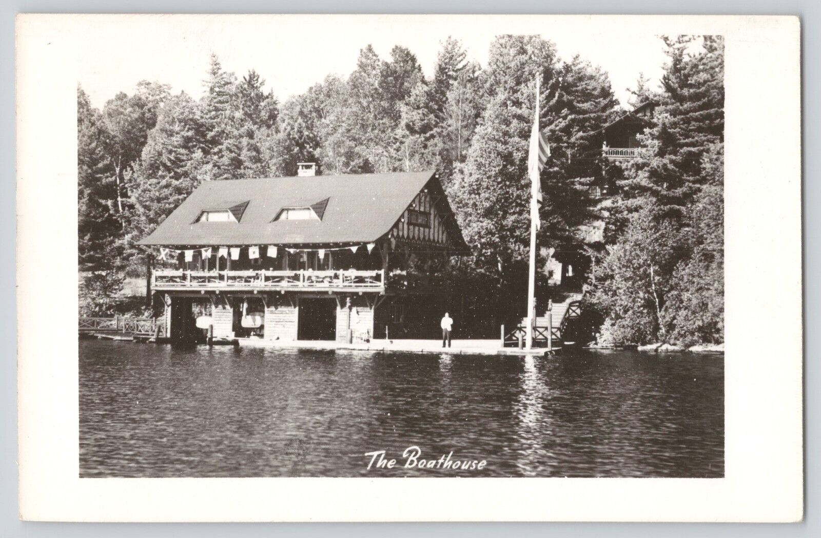 Postcard RPPC New York Saranac Lake Ralph Dellevie's Sekon Lodge Boathouse