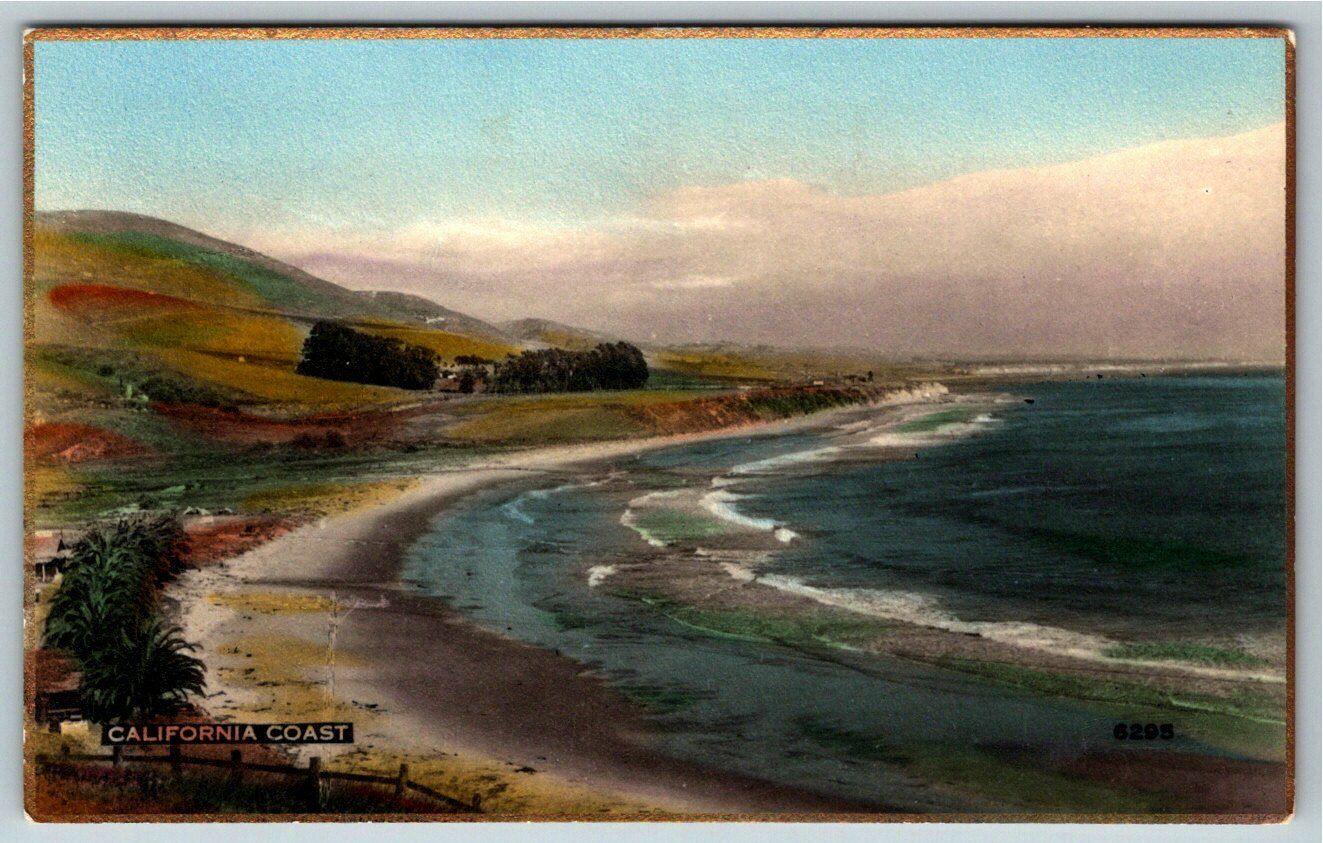 Antique Hand Colored Postcard~ California Coast~ Beach Scene