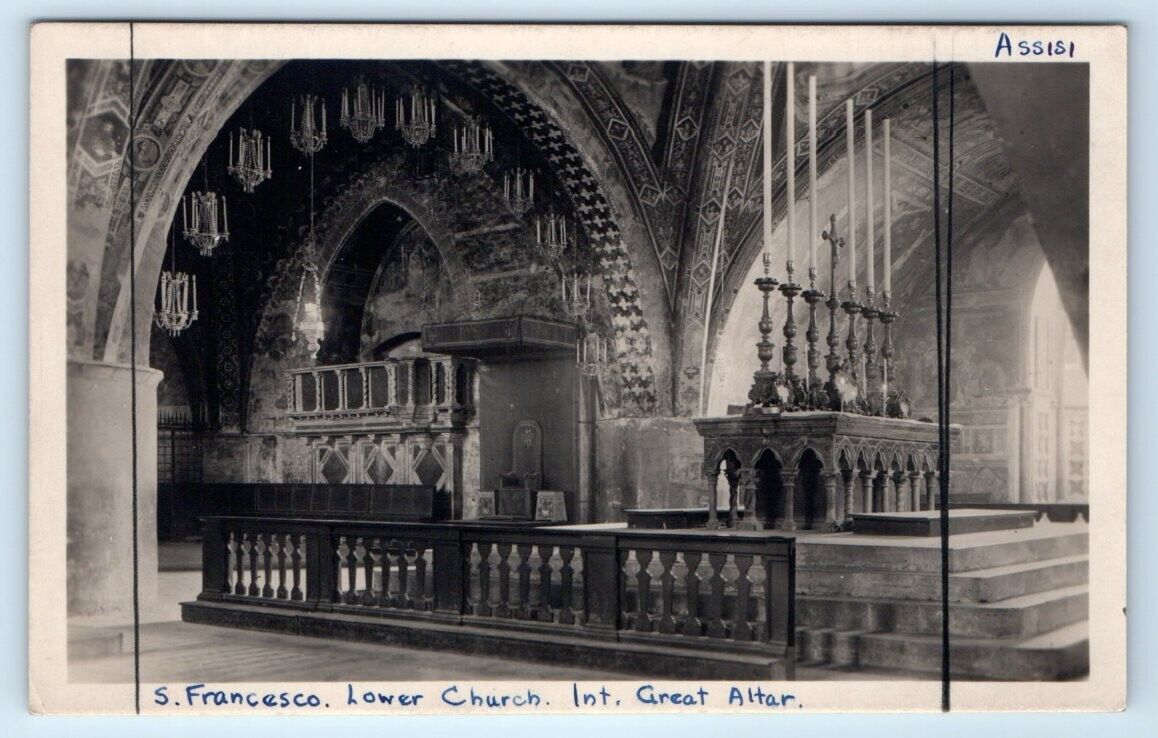 RPPC ASSISI Lower Church Interior Great Altar S. Francesco ITALY Postcard