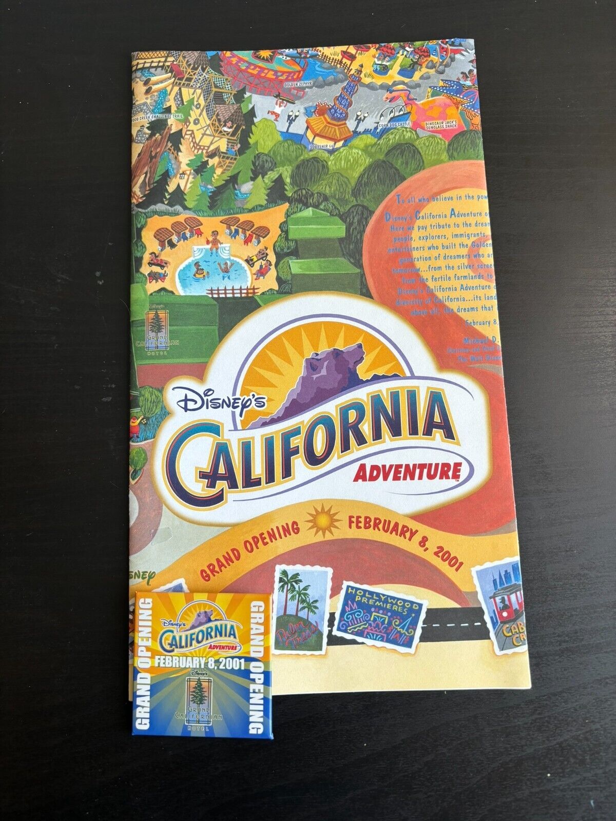 2001 Disney California Adventure Opening Day Map Poster and Button