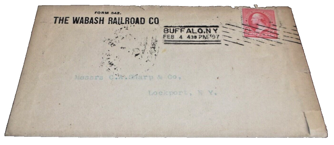 FEBRUARY 1897 WABASH RAILROAD USED COMPANY ENVELOPE BUFFALO NEW YORK