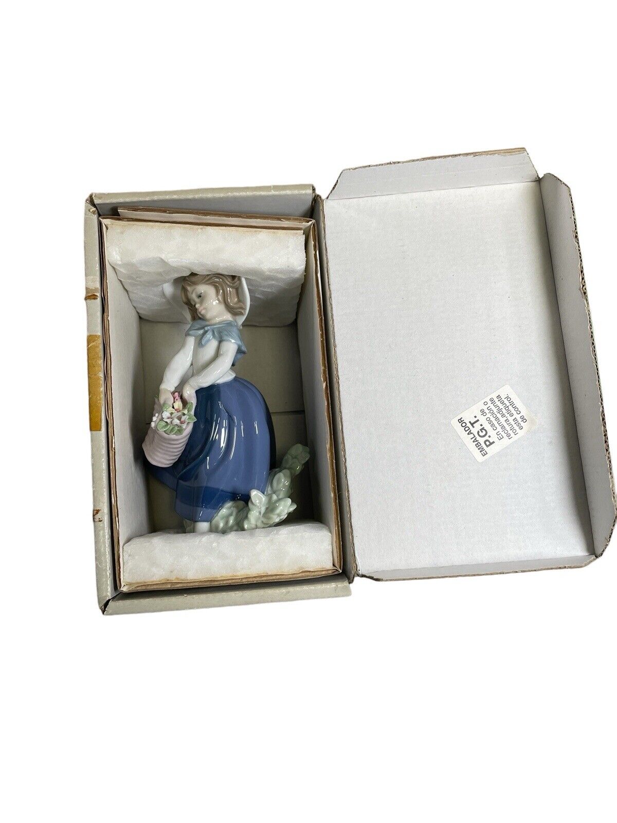 Lladro Pretty Pickings Figurine #5222 - Girl in Hat with Basket of Flowers