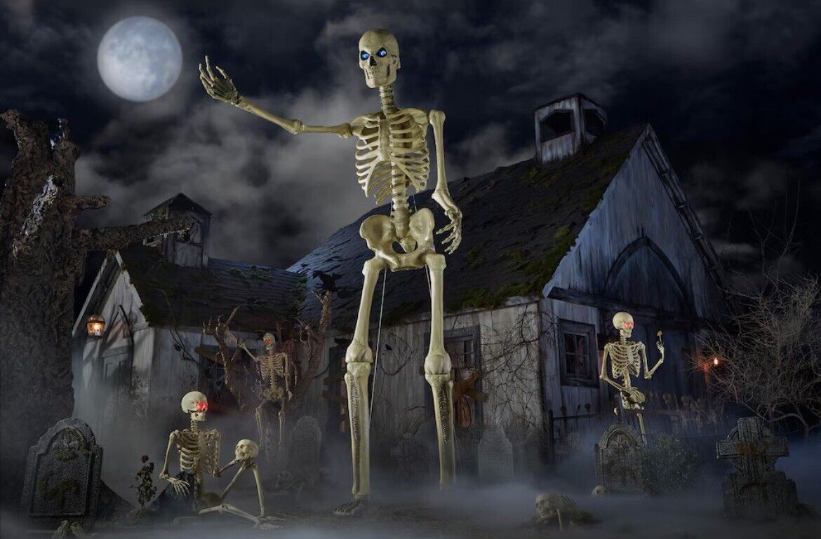 12 Ft GIANT SKELLY Skeleton with MOVING LIGHT LCS Eyes SHIPS MAY HOME DEPOT