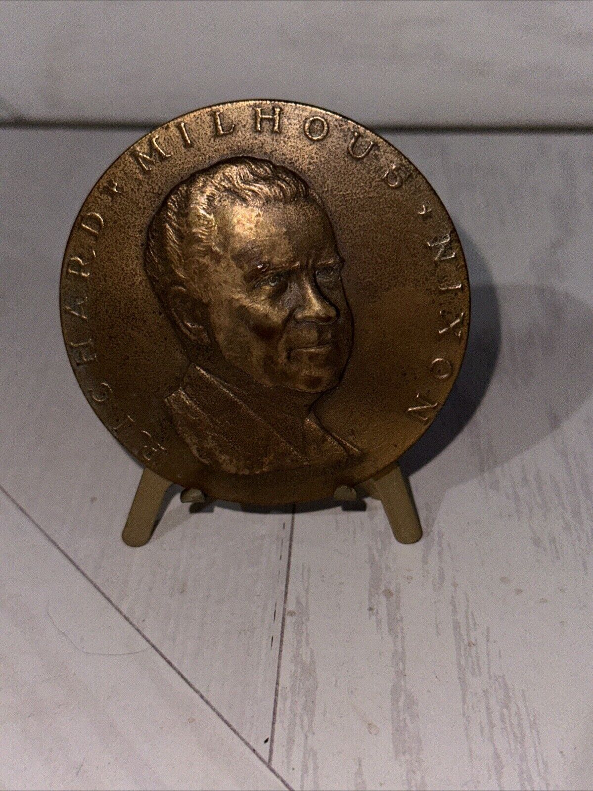 1969 Bronze Inauguration Medallion w/Stand President Richard Nixon coin Medal 