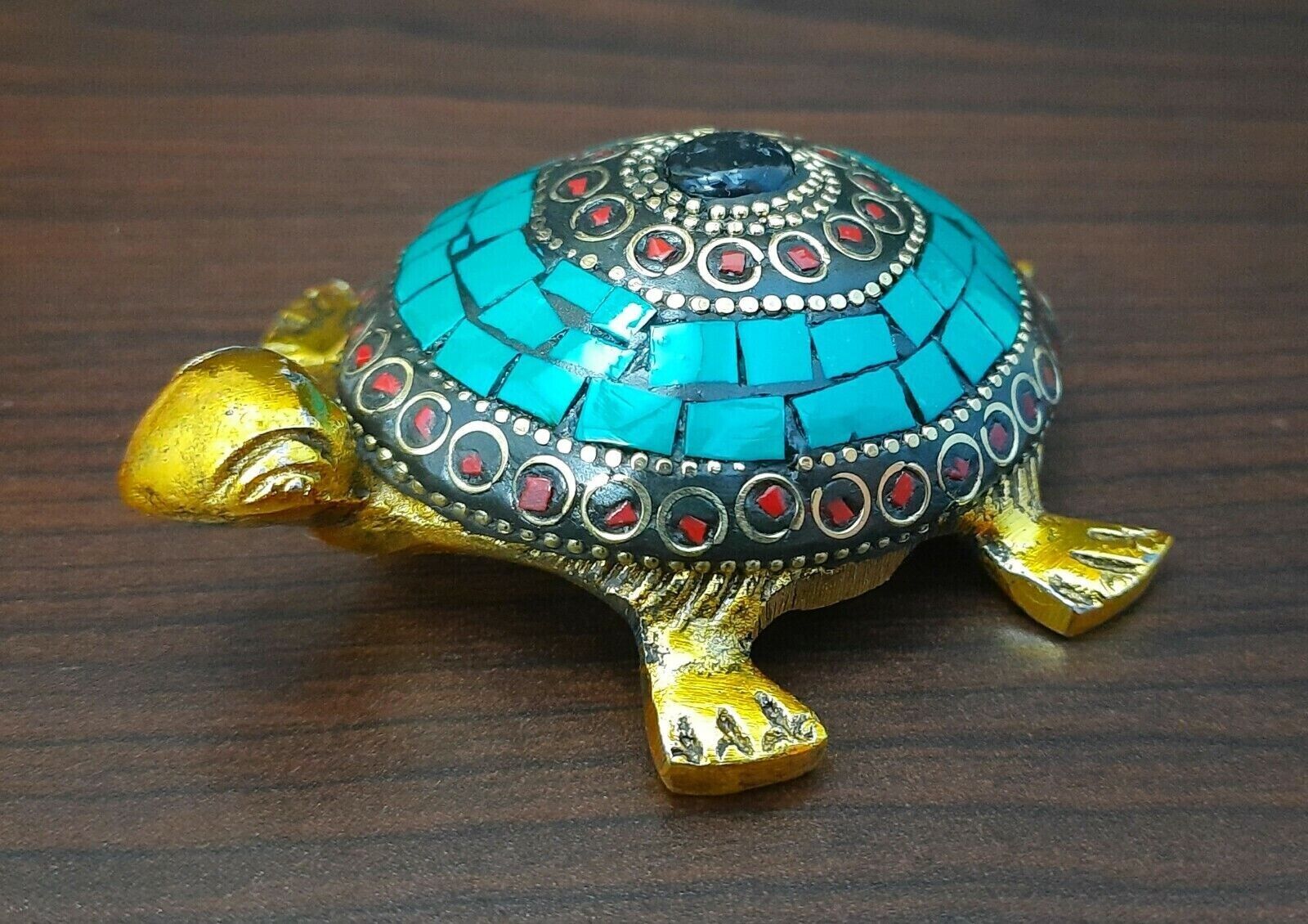 Garden Tortoise Turtle Aluminium Metal Multi Color With Stone